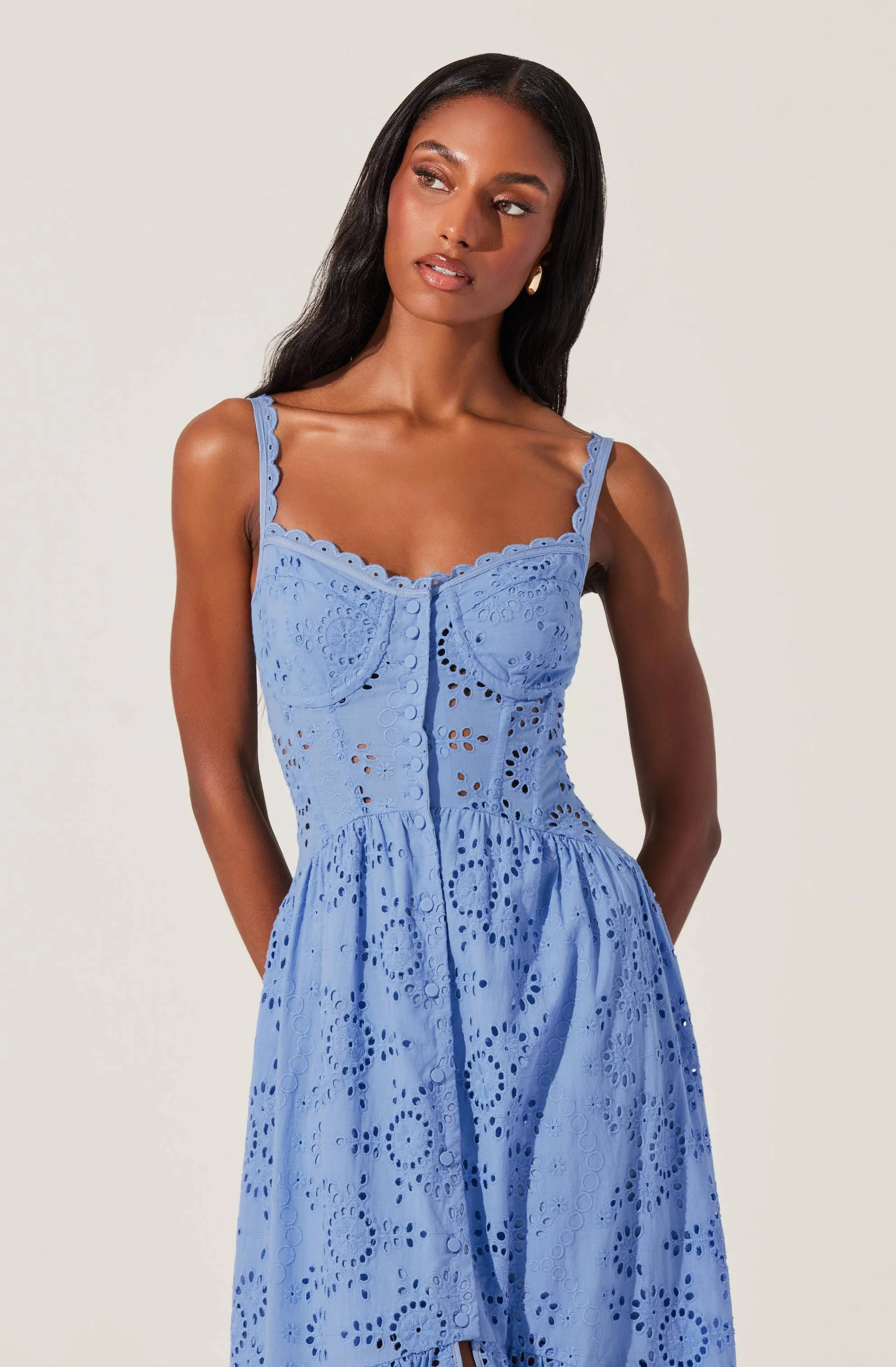 Selling Fast Yamila Eyelet Corset Midi Dress  Almost Gone!