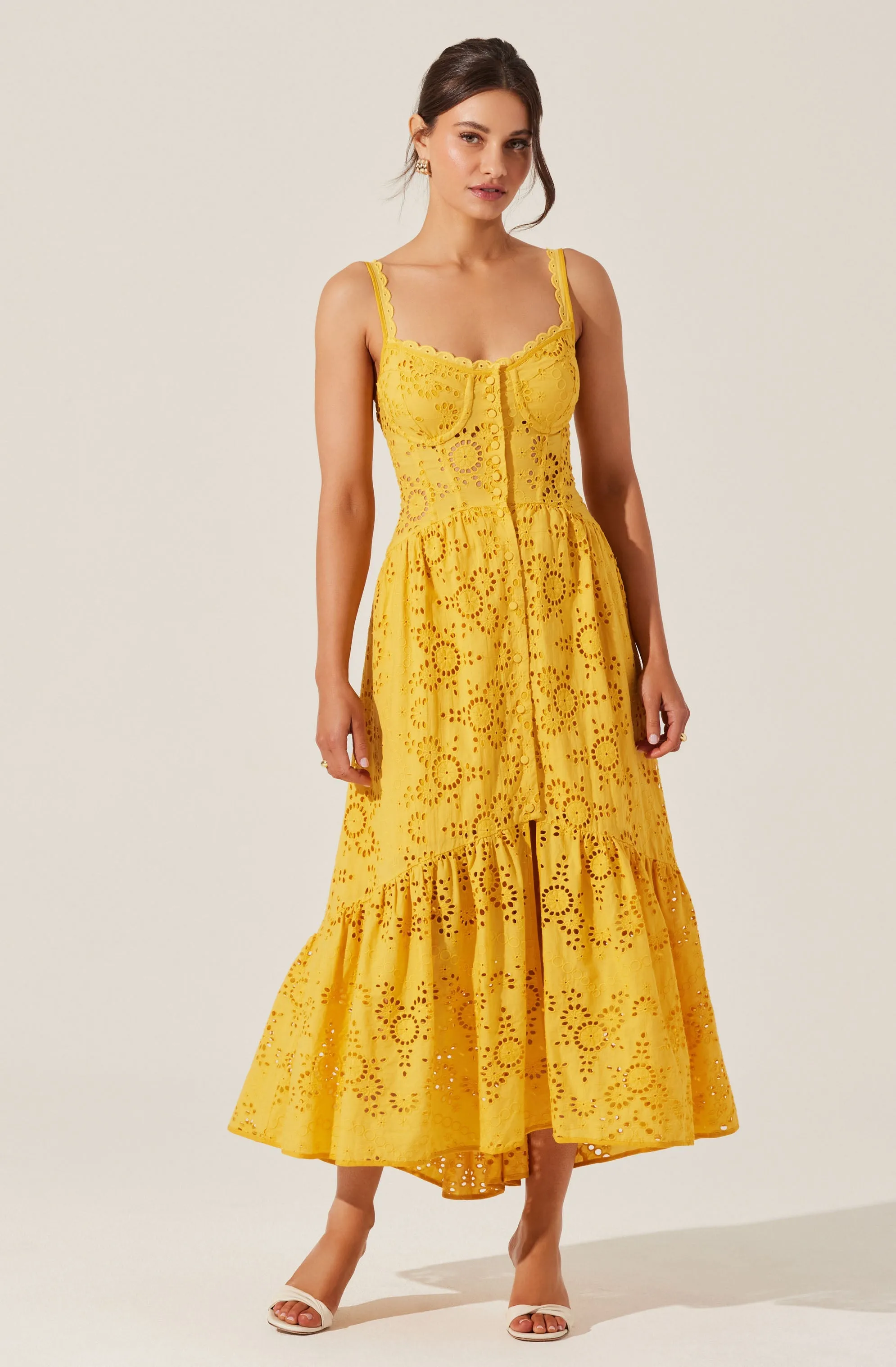 Selling Fast Yamila Eyelet Corset Midi Dress  Almost Gone!
