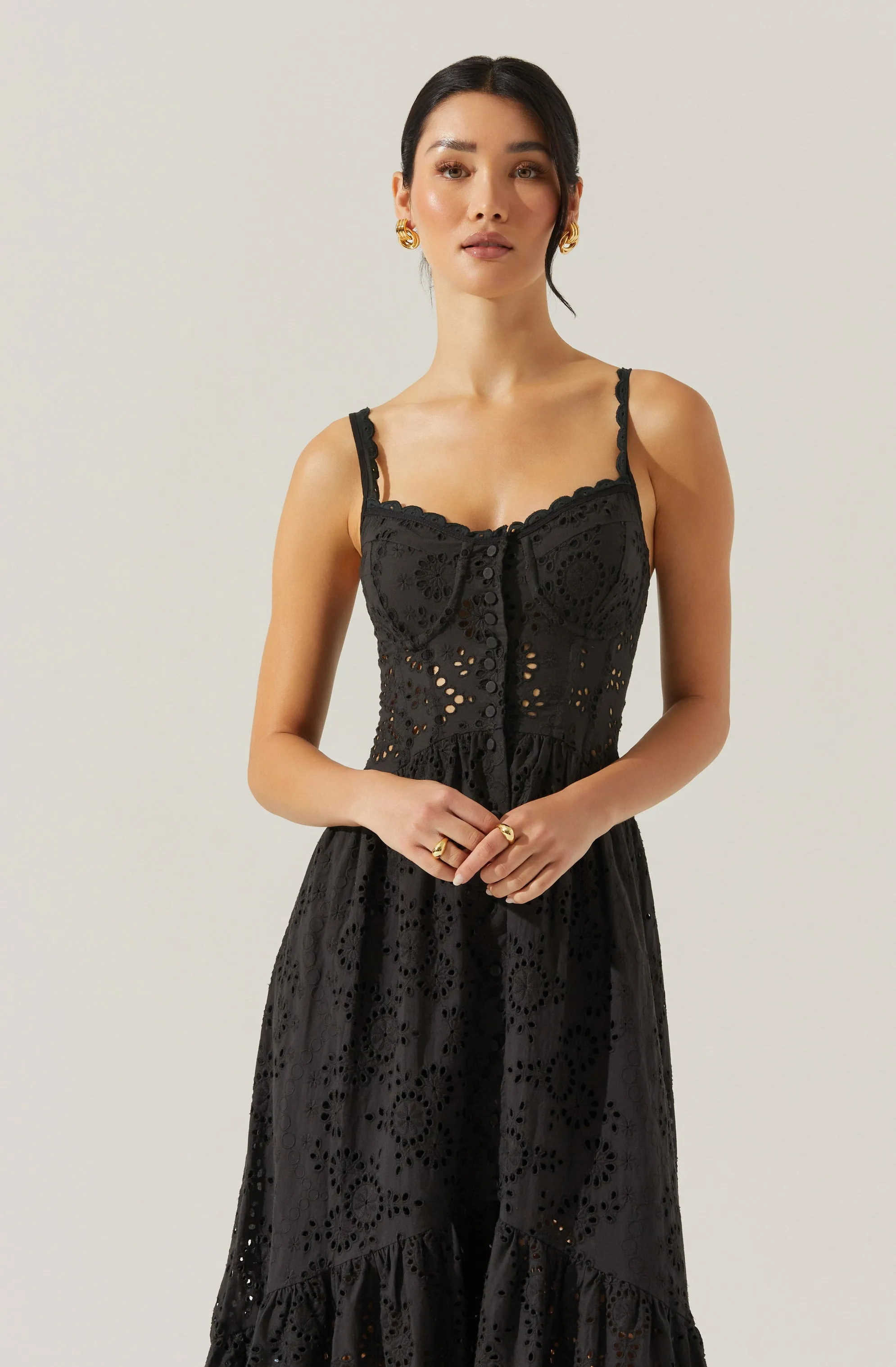 Selling Fast Yamila Eyelet Corset Midi Dress  Almost Gone!