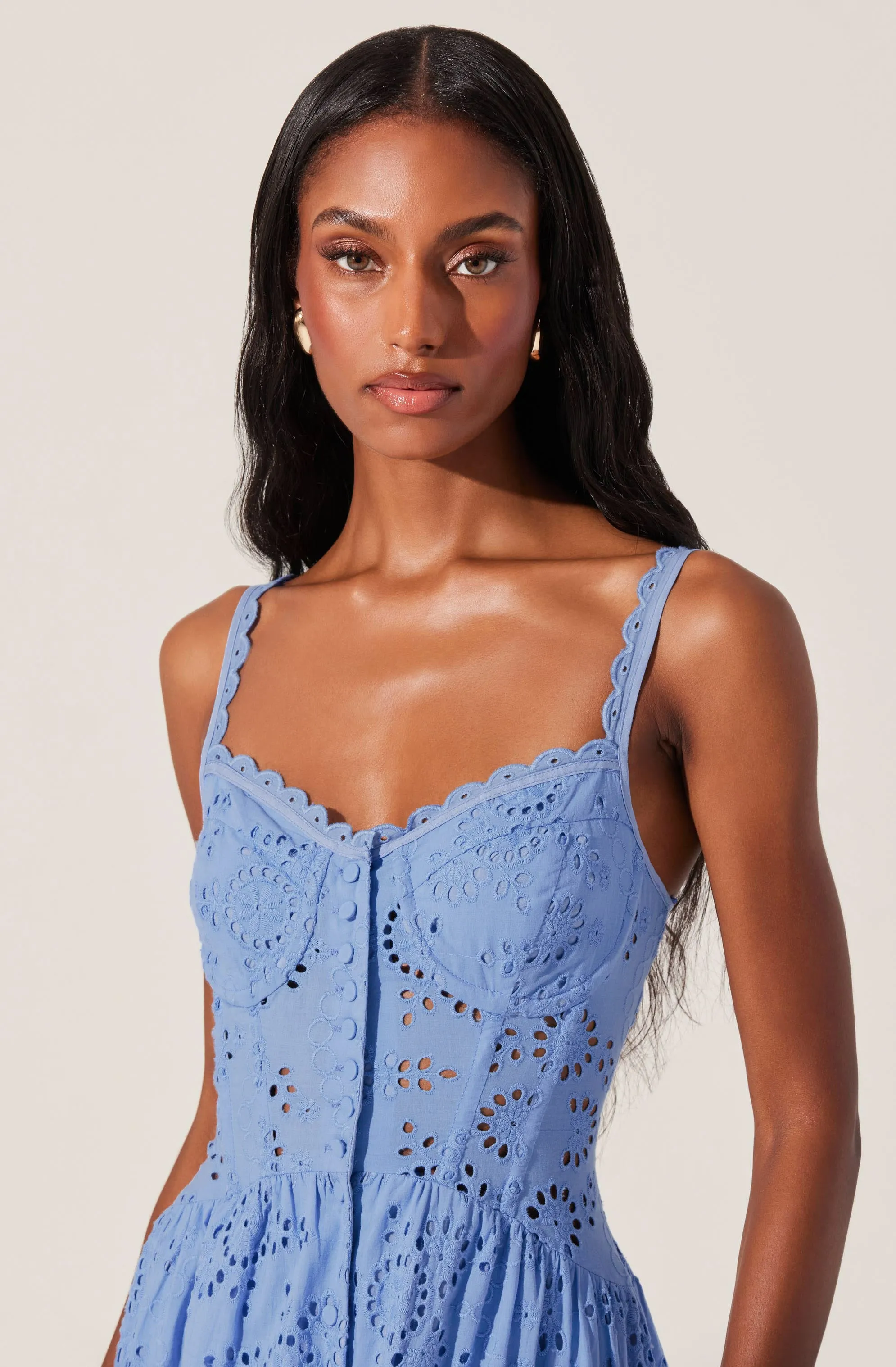 Selling Fast Yamila Eyelet Corset Midi Dress  Almost Gone!