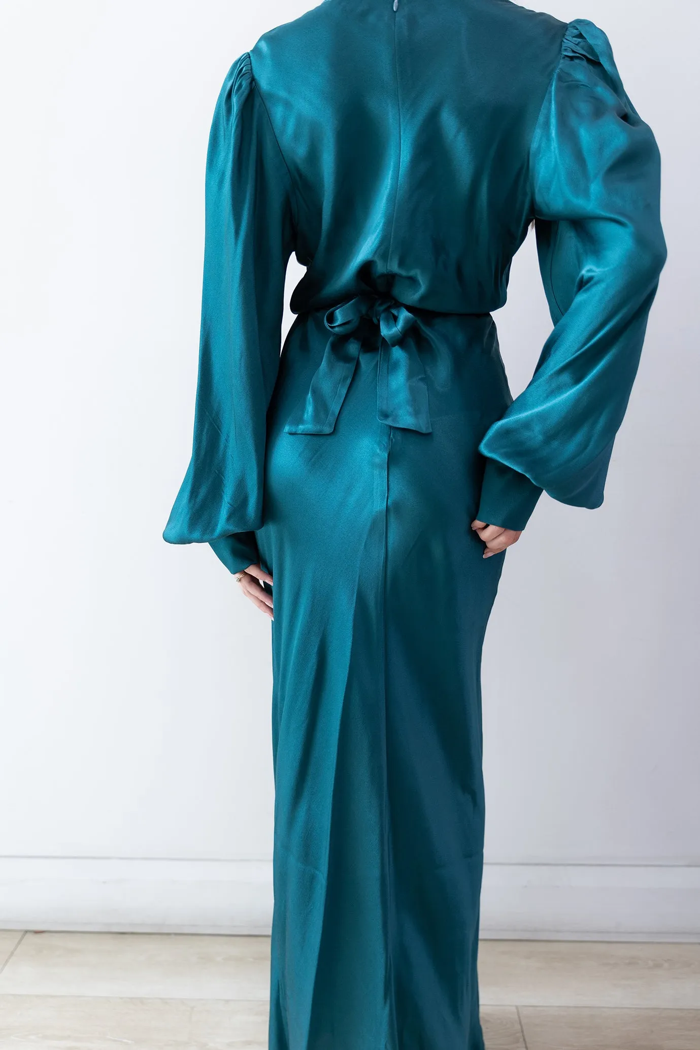 Sherri Satin Puff Sleeve Gown Teal by Fatima K Designs