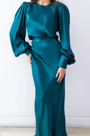 Sherri Satin Puff Sleeve Gown Teal by Fatima K Designs