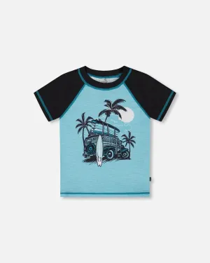 Short Sleeve Rashguard Light Blue And Black