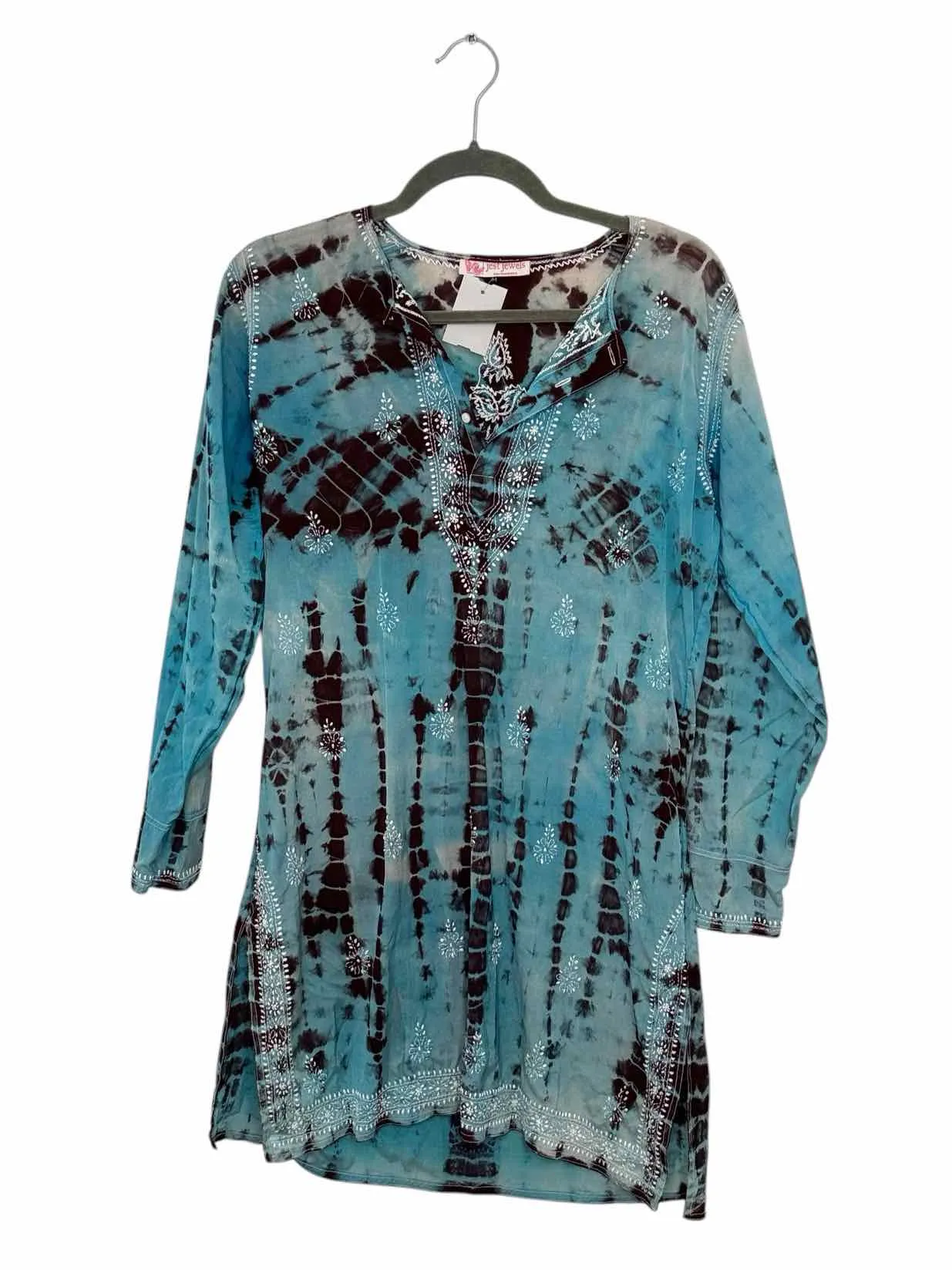 Size Medium Blue Print Pre-Owned Blouse- Ladies