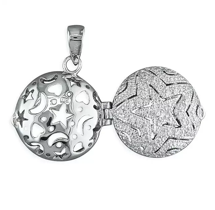 Sterling Silver CZ Star Pattern Ladies Locket and Chain R8665/C