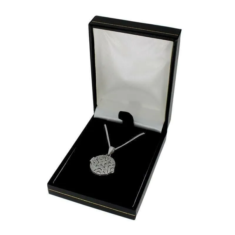 Sterling Silver CZ Star Pattern Ladies Locket and Chain R8665/C