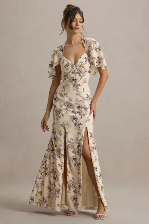 Stila | Lemon Floral Print Plunge-Neck Maxi Dress With High Front Split Club L London