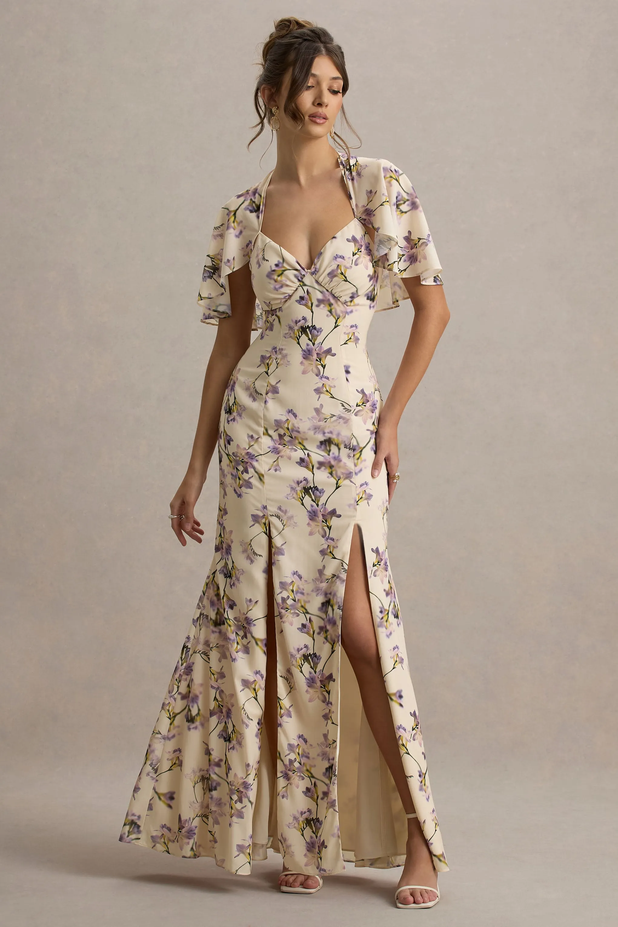 Stila | Lemon Floral Print Plunge-Neck Maxi Dress With High Front Split Club L London