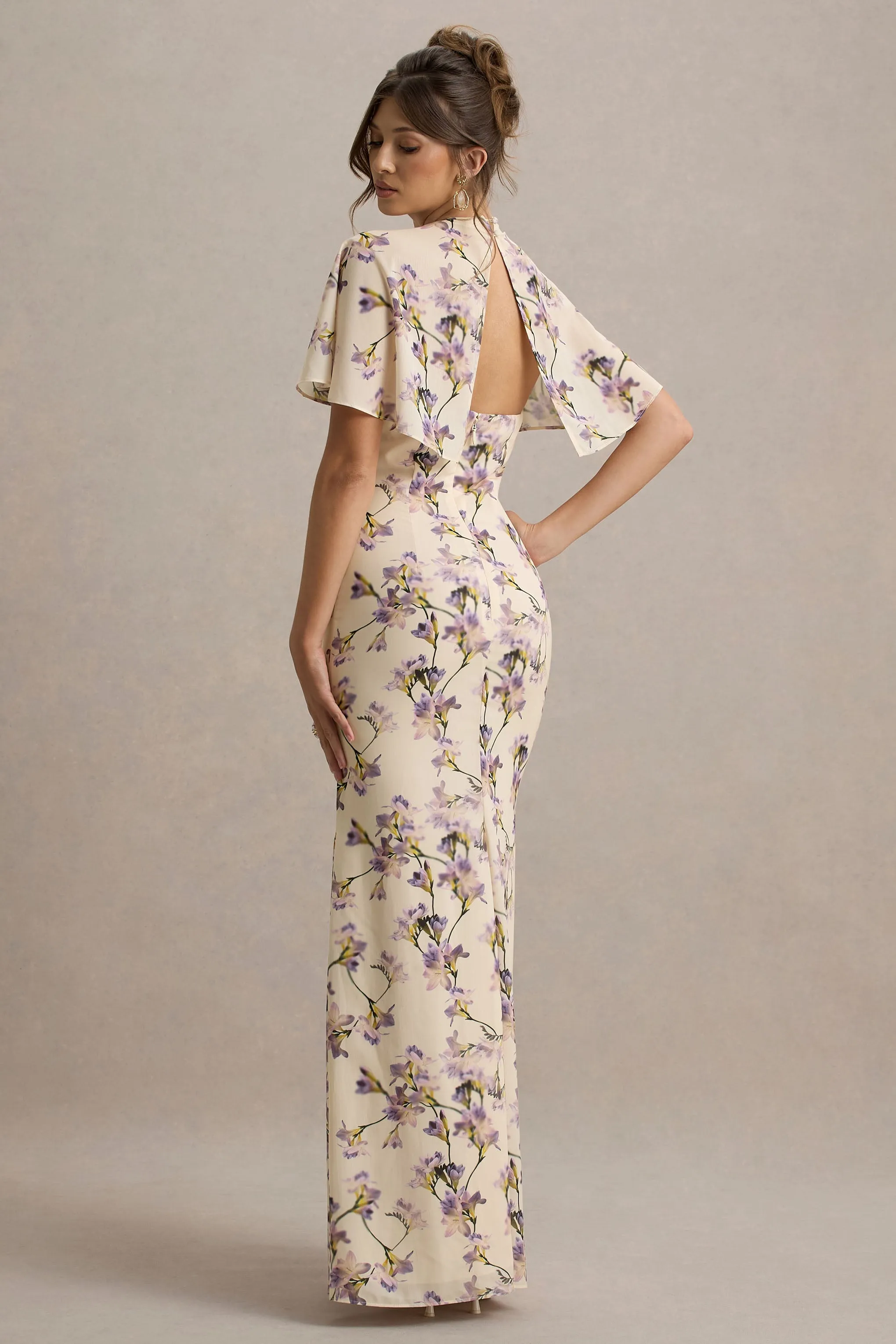 Stila | Lemon Floral Print Plunge-Neck Maxi Dress With High Front Split Club L London