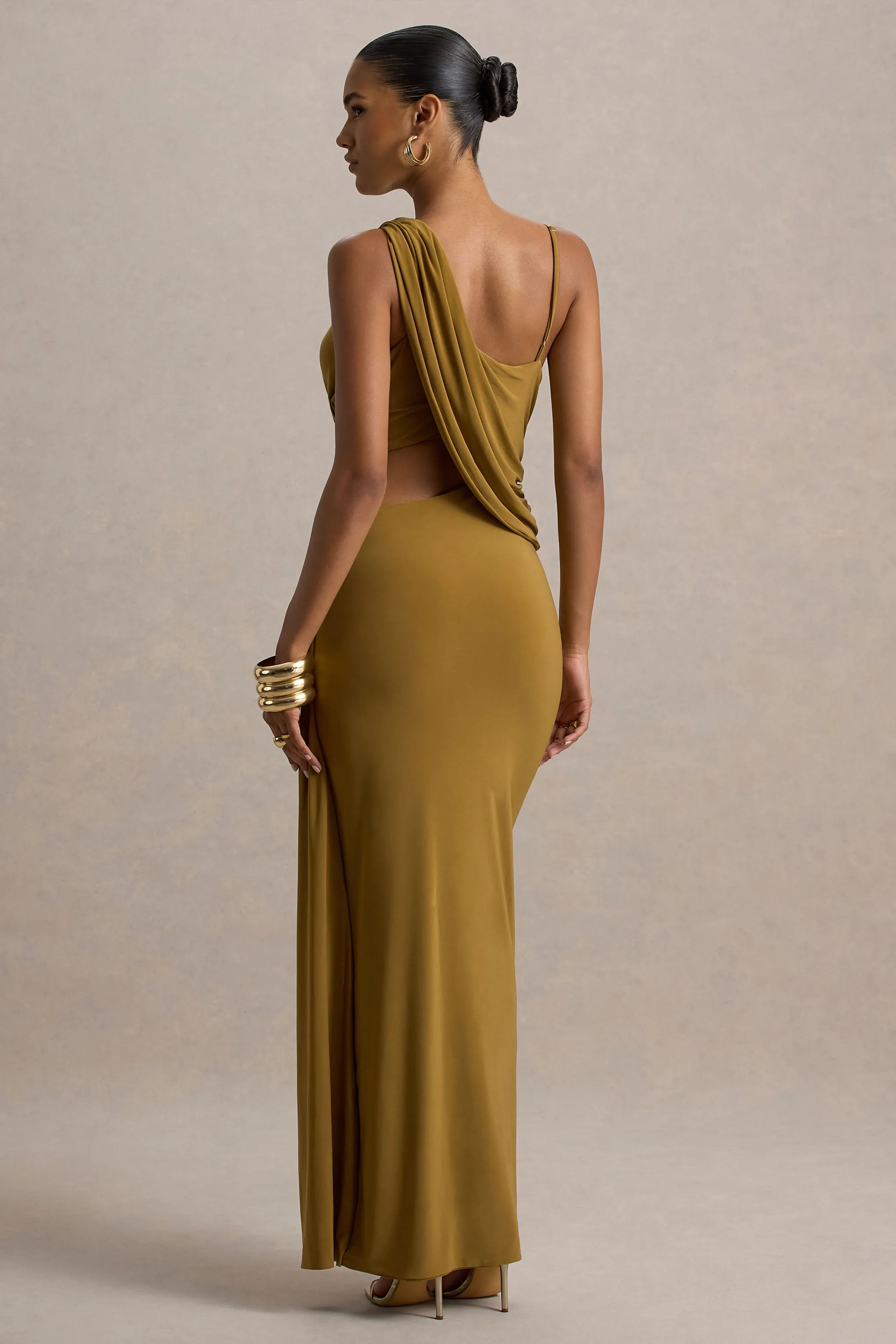 Storm | Brown Asymmetric Maxi Dress With Cut-Out Details Club L London