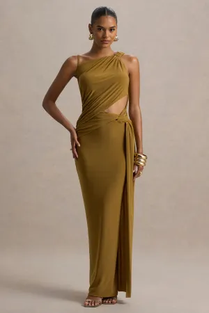 Storm | Brown Asymmetric Maxi Dress With Cut-Out Details Club L London