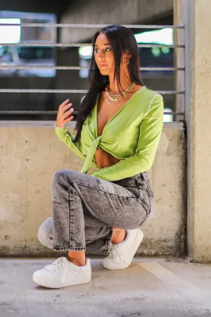 Stylish Ways Contrast Stitch Tie Front Top - FINAL SALE