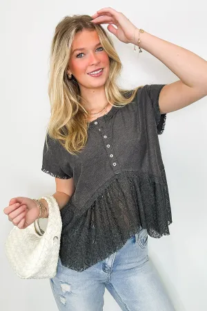 Sweet Moment Crochet Hem Peplum Button Top
