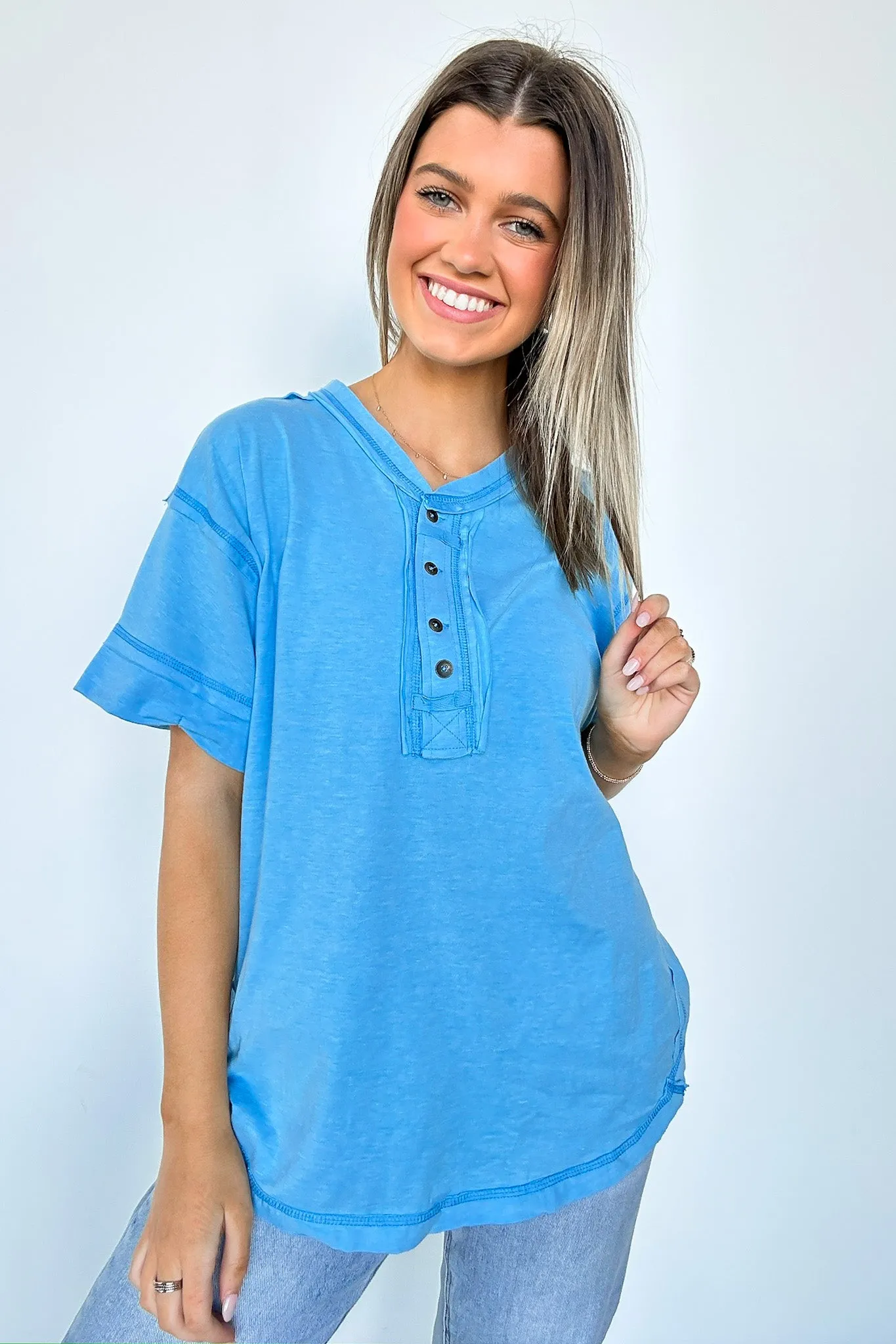 Taryyn Raw Edge Button Henley Top - BACK IN STOCK