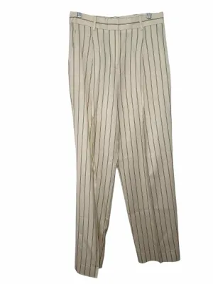 Theory Size 8 Cream Stripe Pre-Owned Pants- Ladies