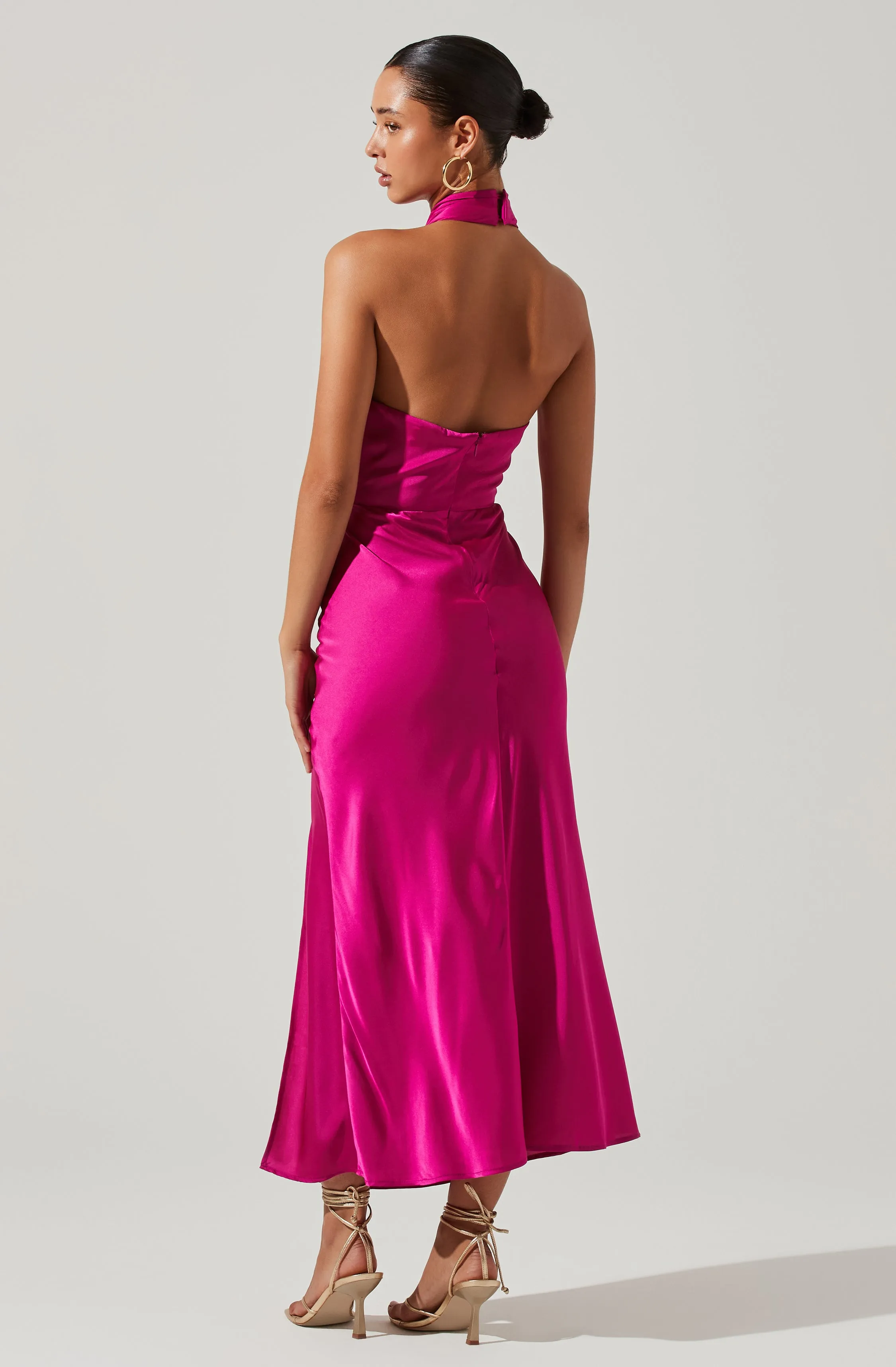 Trending Now Marissa Satin Halter Neck Midi Dress  Limited Stock!