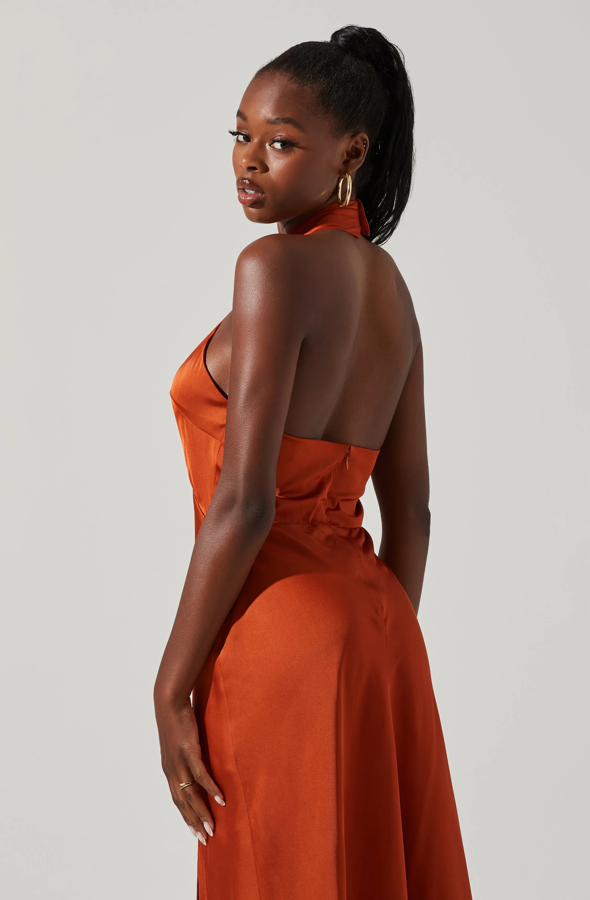 Trending Now Marissa Satin Halter Neck Midi Dress  Limited Stock!