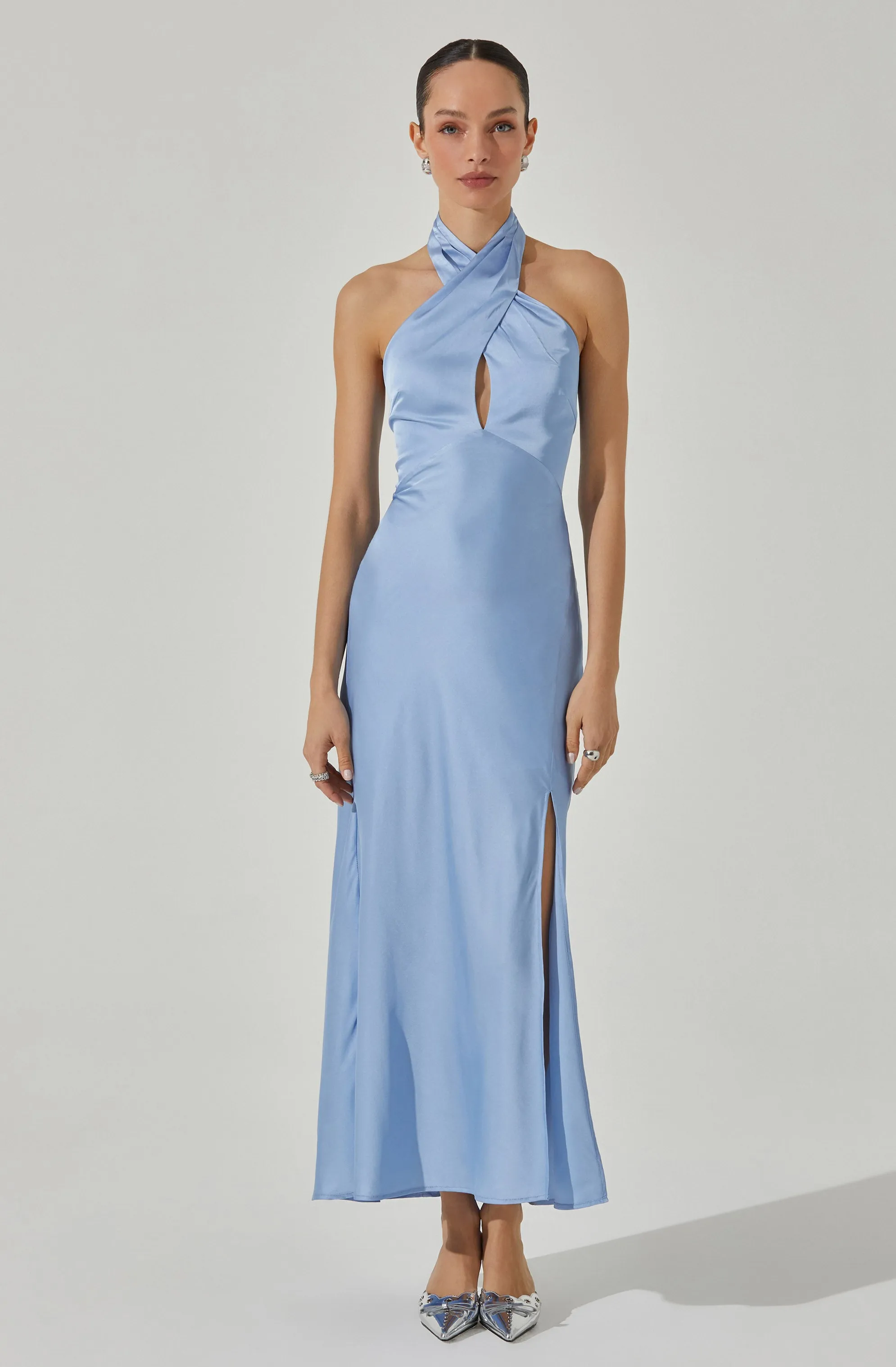 Trending Now Marissa Satin Halter Neck Midi Dress  Limited Stock!