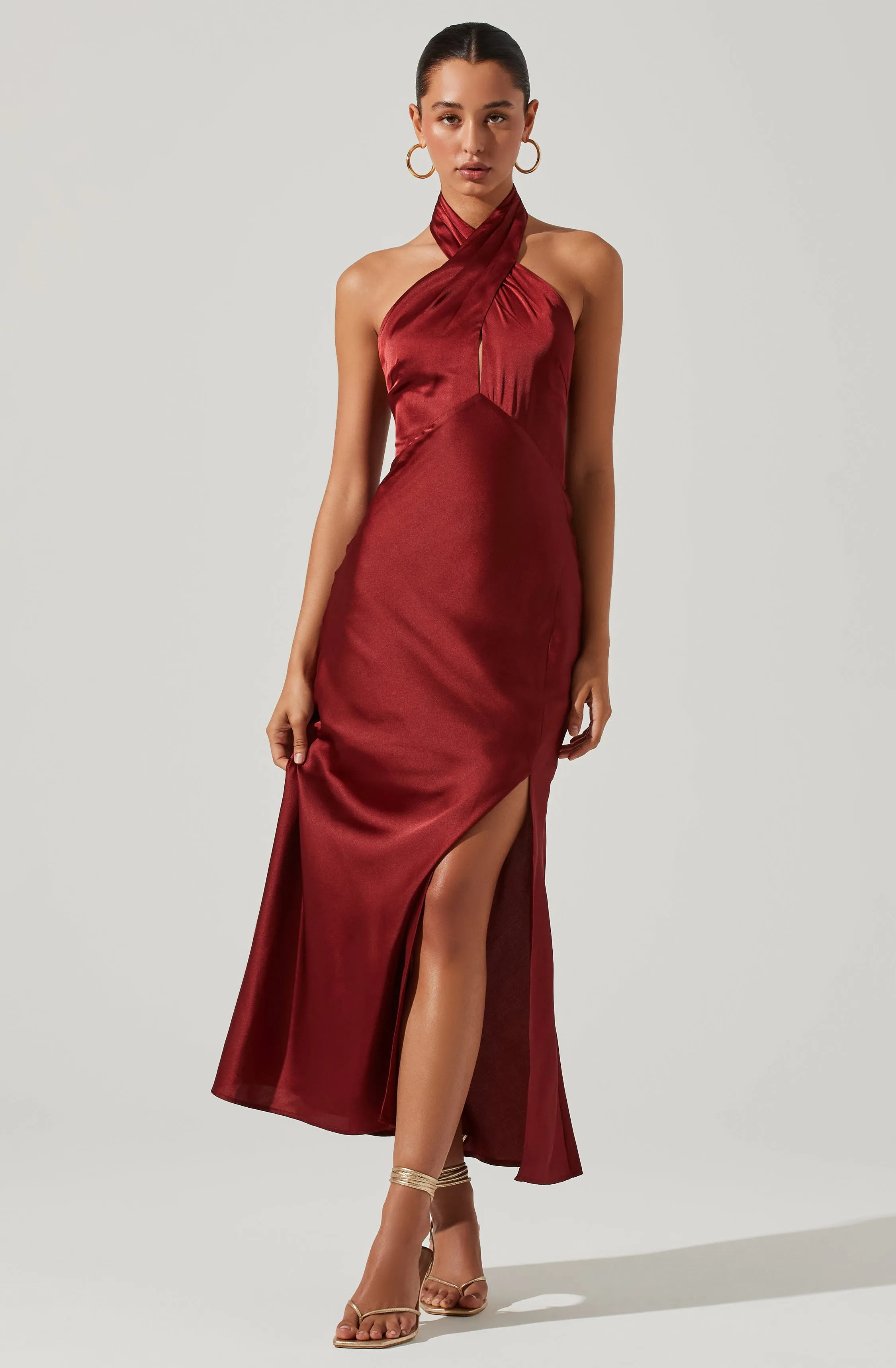 Trending Now Marissa Satin Halter Neck Midi Dress  Limited Stock!