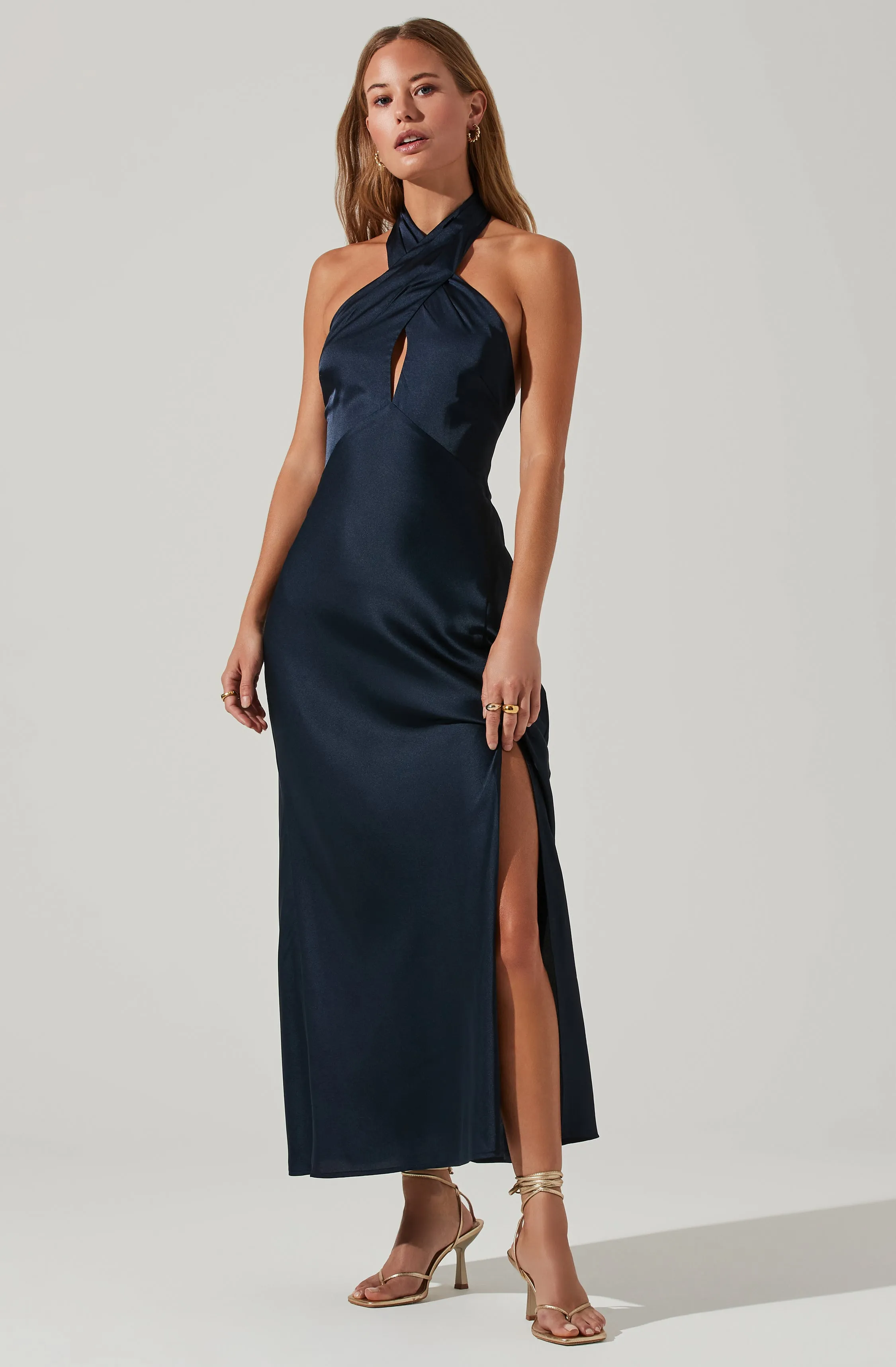 Trending Now Marissa Satin Halter Neck Midi Dress  Limited Stock!