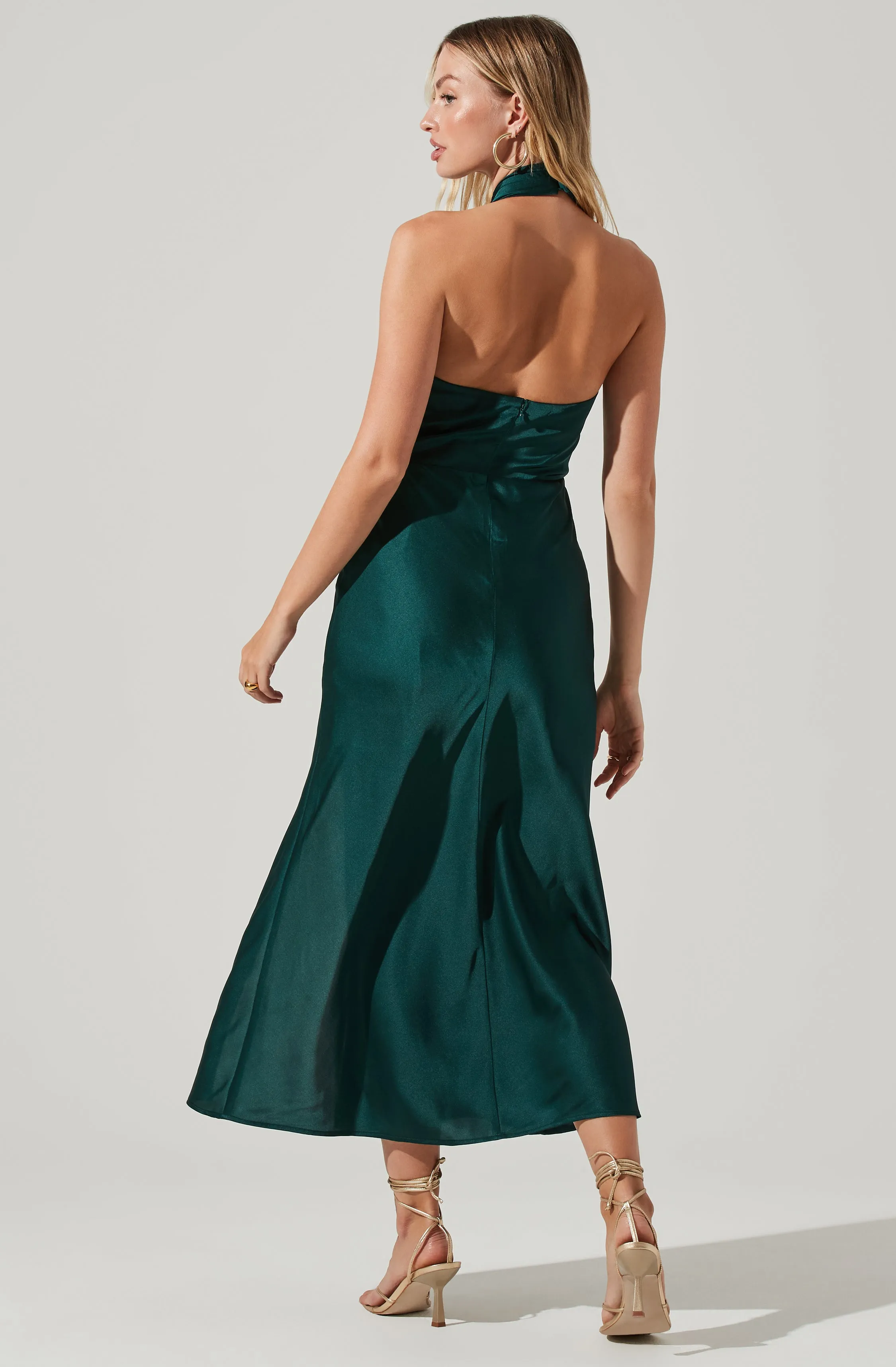 Trending Now Marissa Satin Halter Neck Midi Dress  Limited Stock!