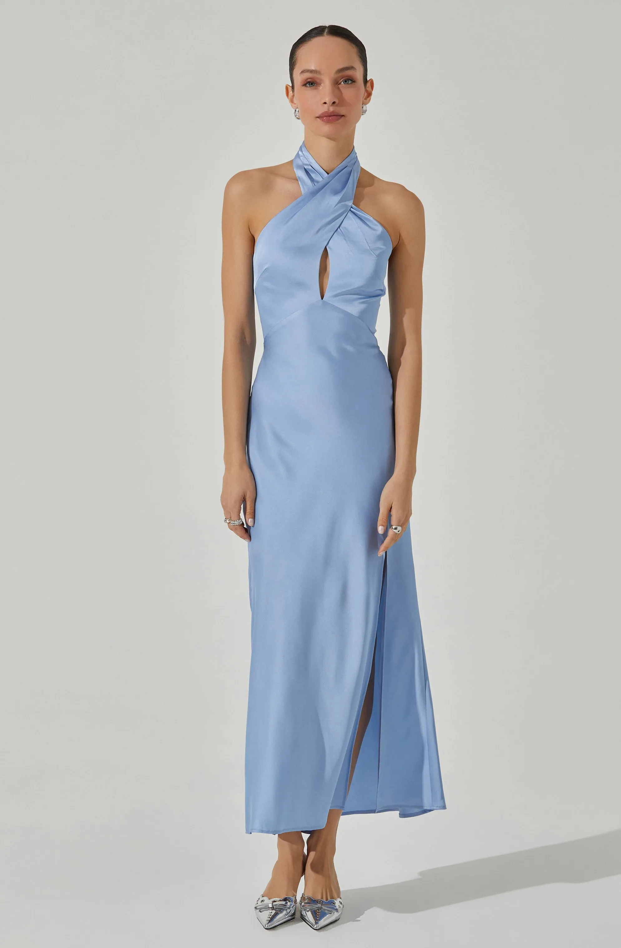 Trending Now Marissa Satin Halter Neck Midi Dress  Limited Stock!