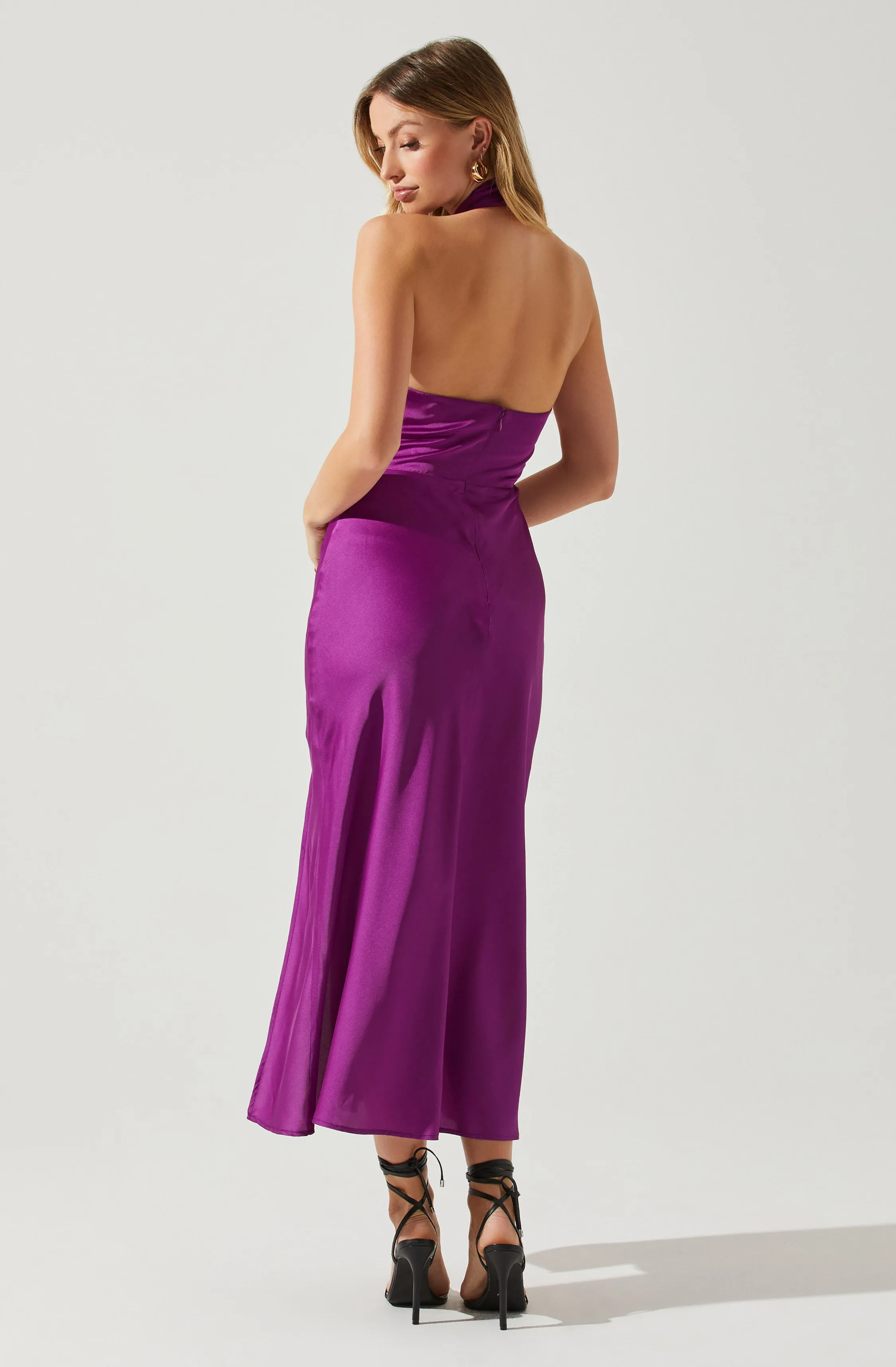 Trending Now Marissa Satin Halter Neck Midi Dress  Limited Stock!