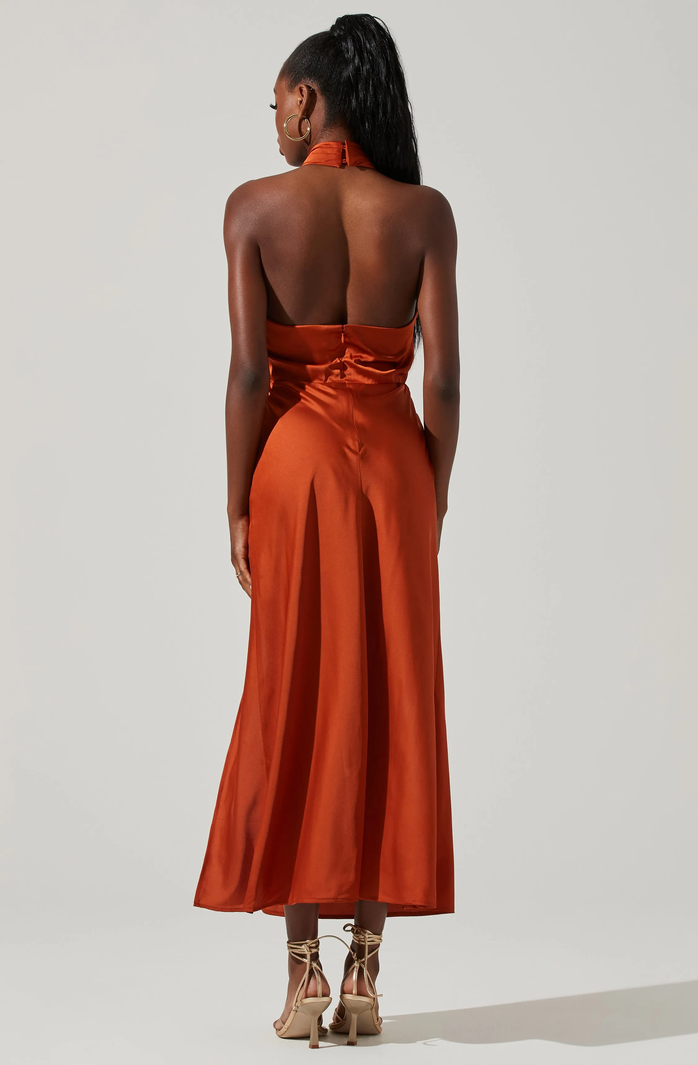 Trending Now Marissa Satin Halter Neck Midi Dress  Limited Stock!
