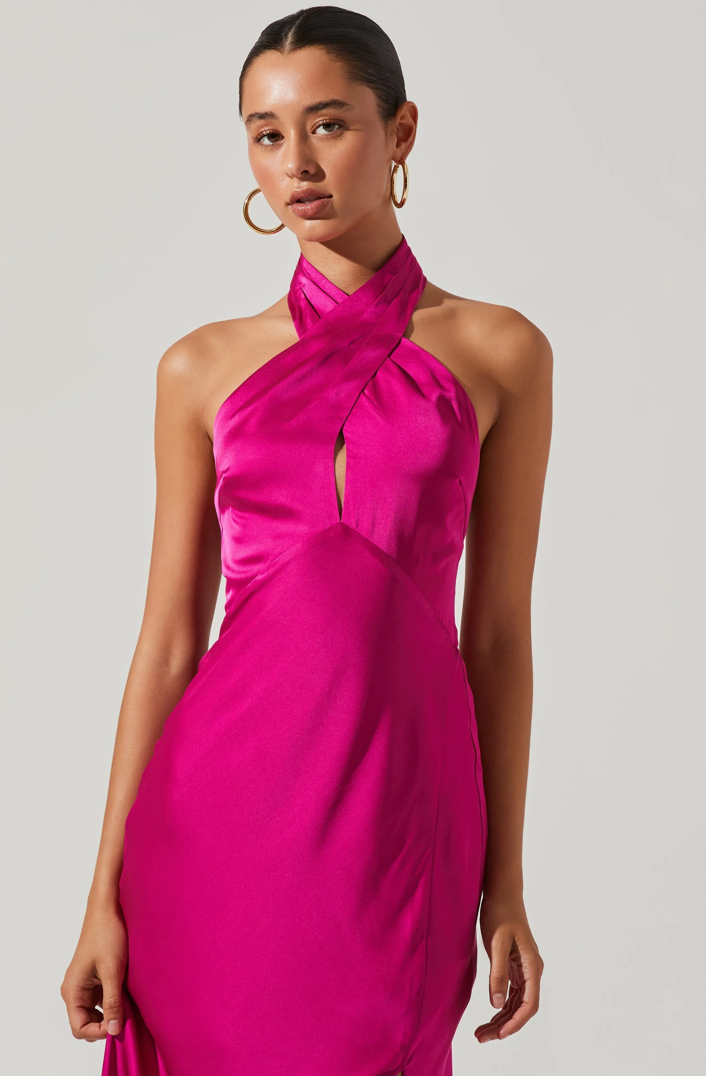 Trending Now Marissa Satin Halter Neck Midi Dress  Limited Stock!