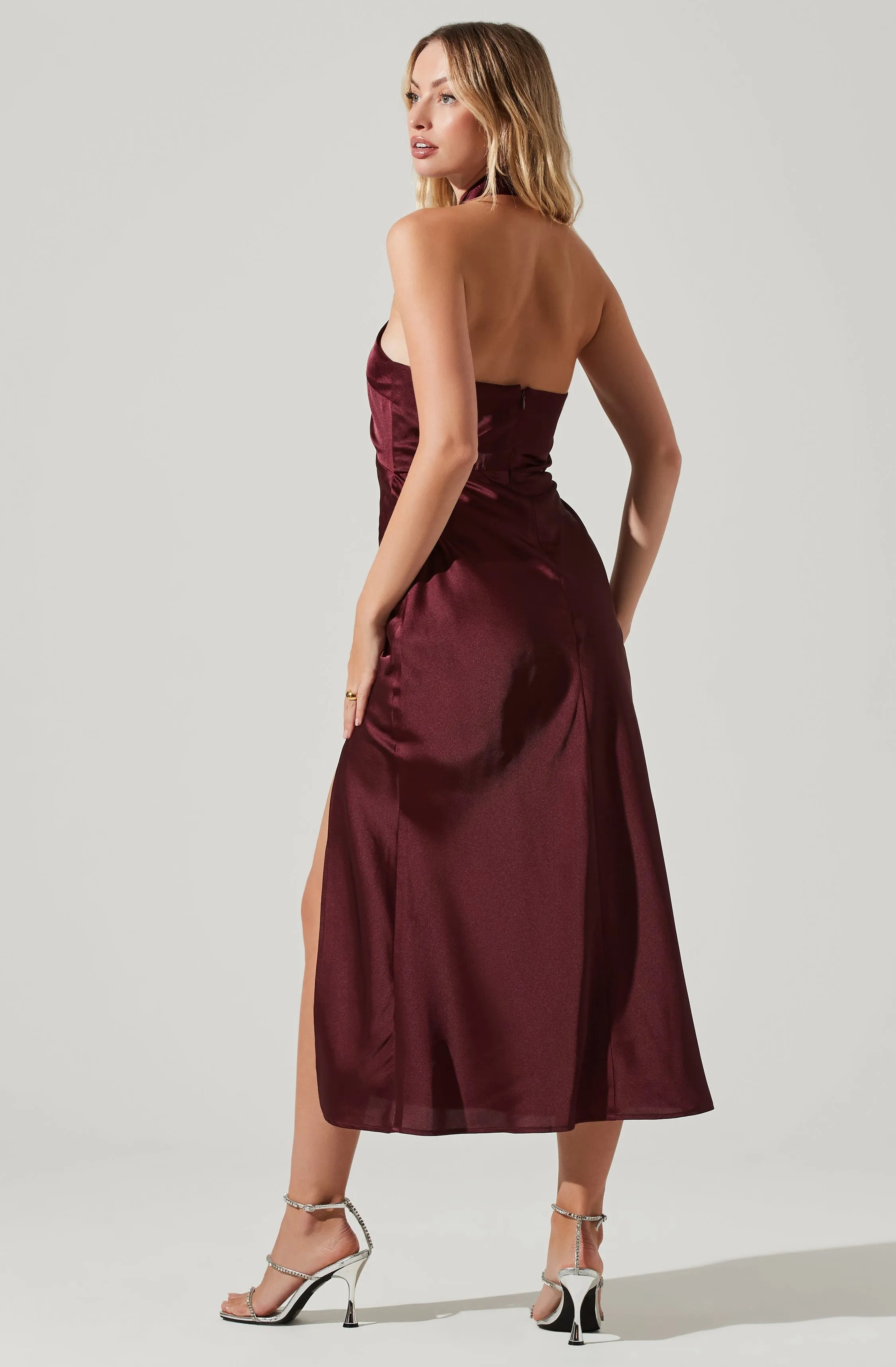 Trending Now Marissa Satin Halter Neck Midi Dress  Limited Stock!