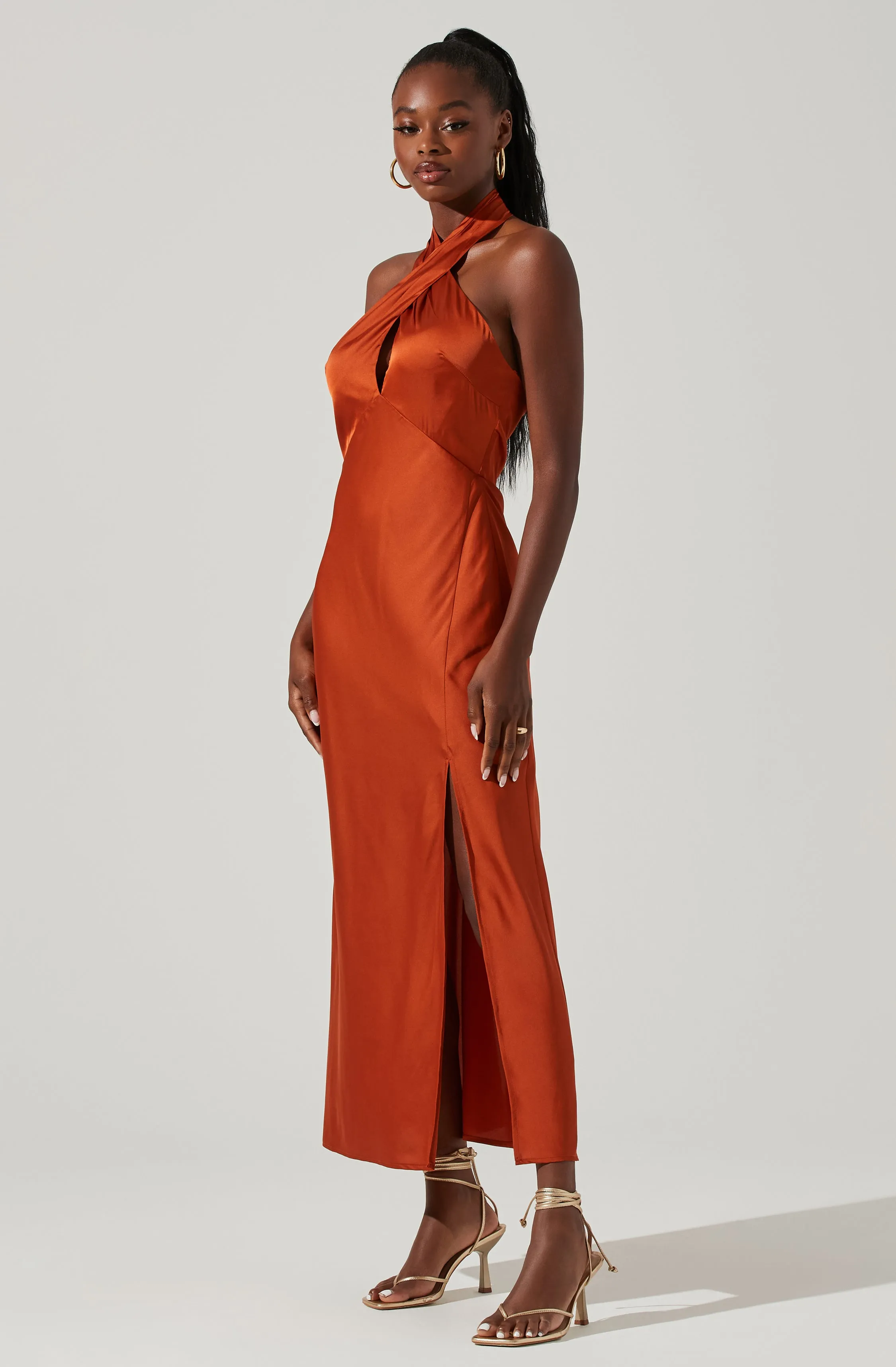Trending Now Marissa Satin Halter Neck Midi Dress  Limited Stock!
