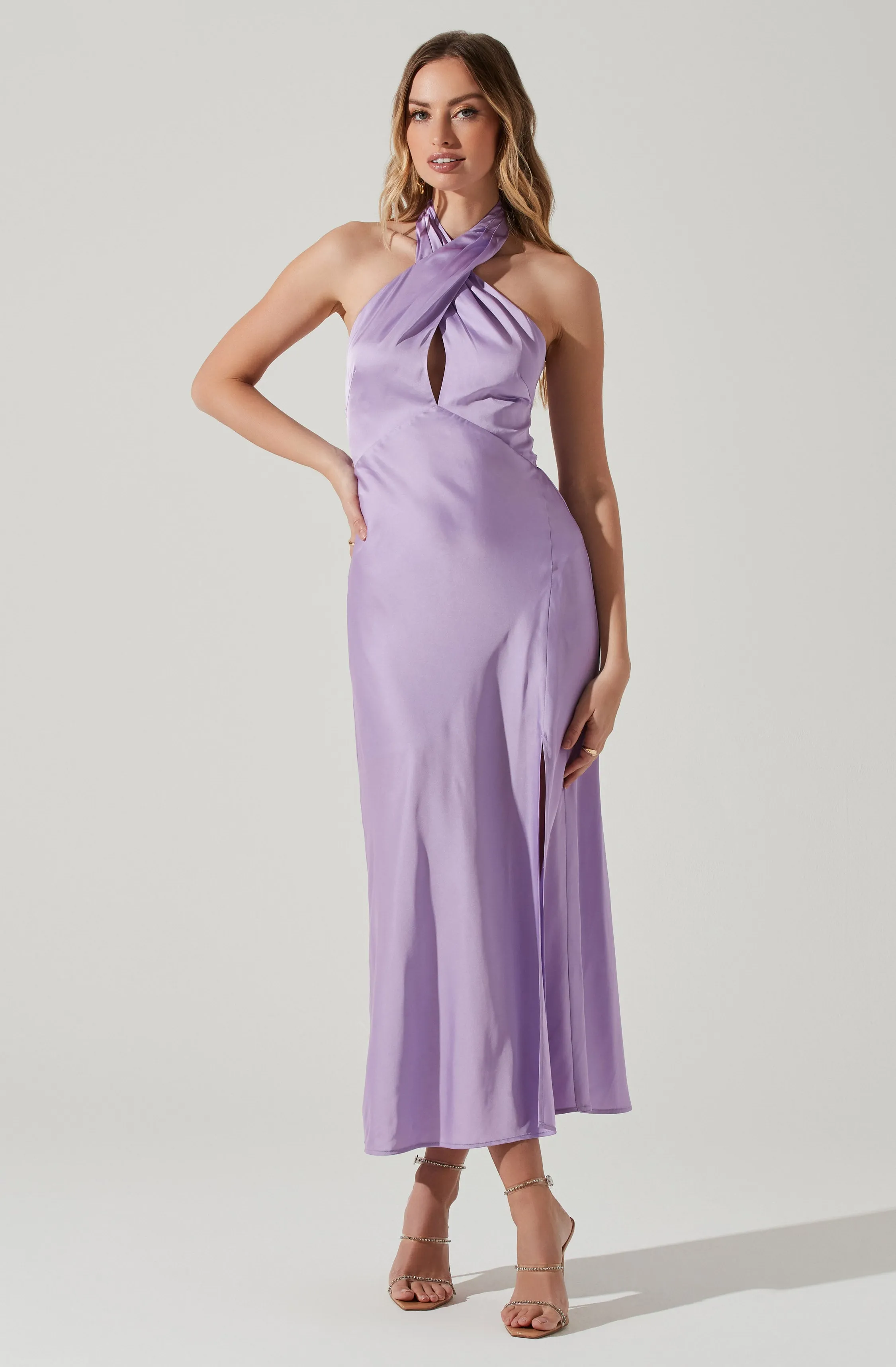 Trending Now Marissa Satin Halter Neck Midi Dress  Limited Stock!