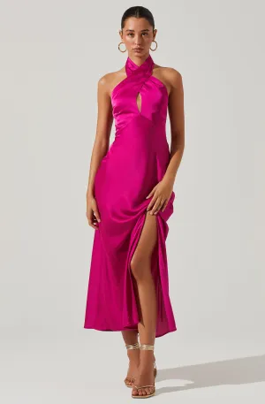 Trending Now Marissa Satin Halter Neck Midi Dress  Limited Stock!