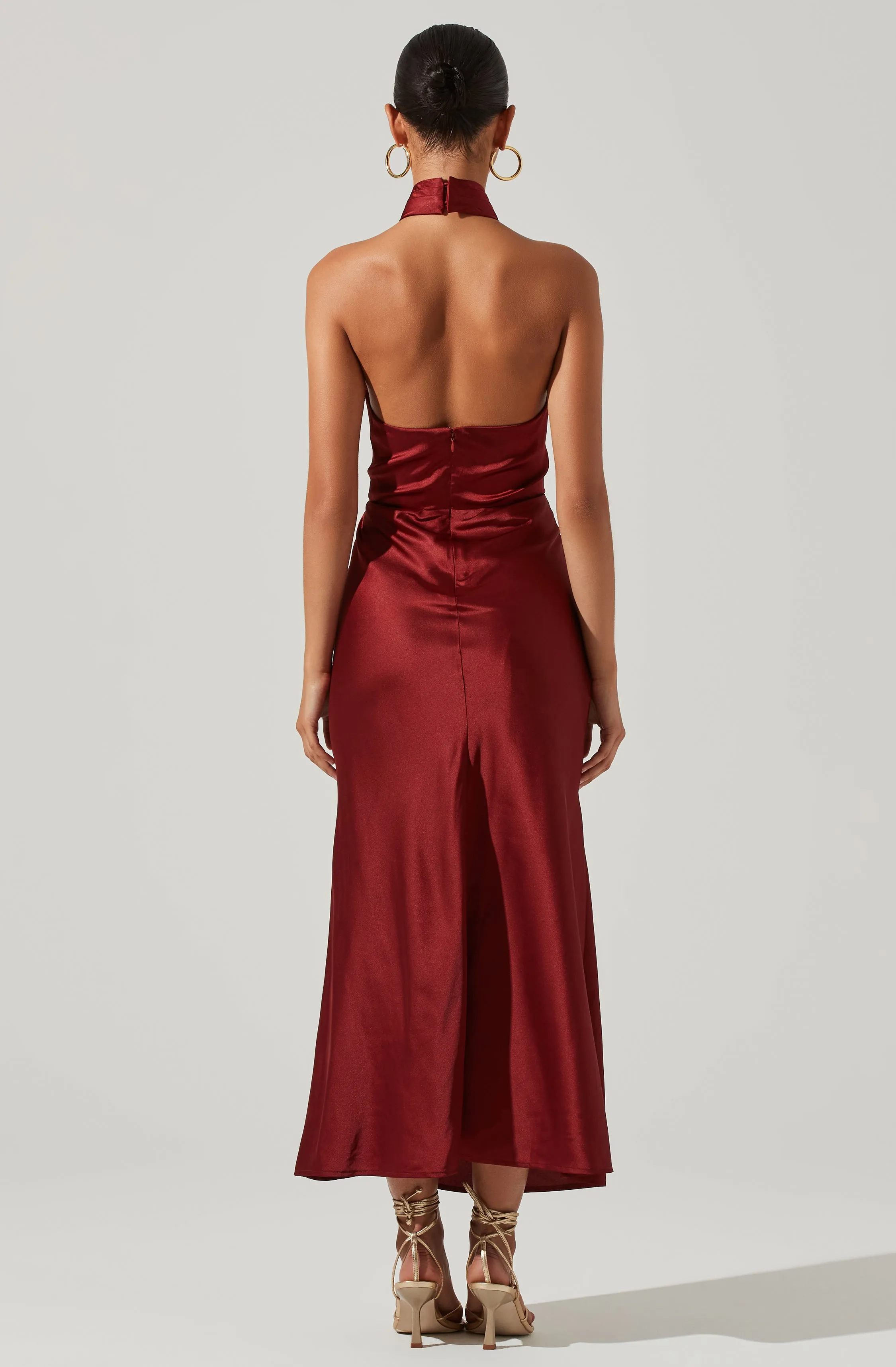 Trending Now Marissa Satin Halter Neck Midi Dress  Limited Stock!