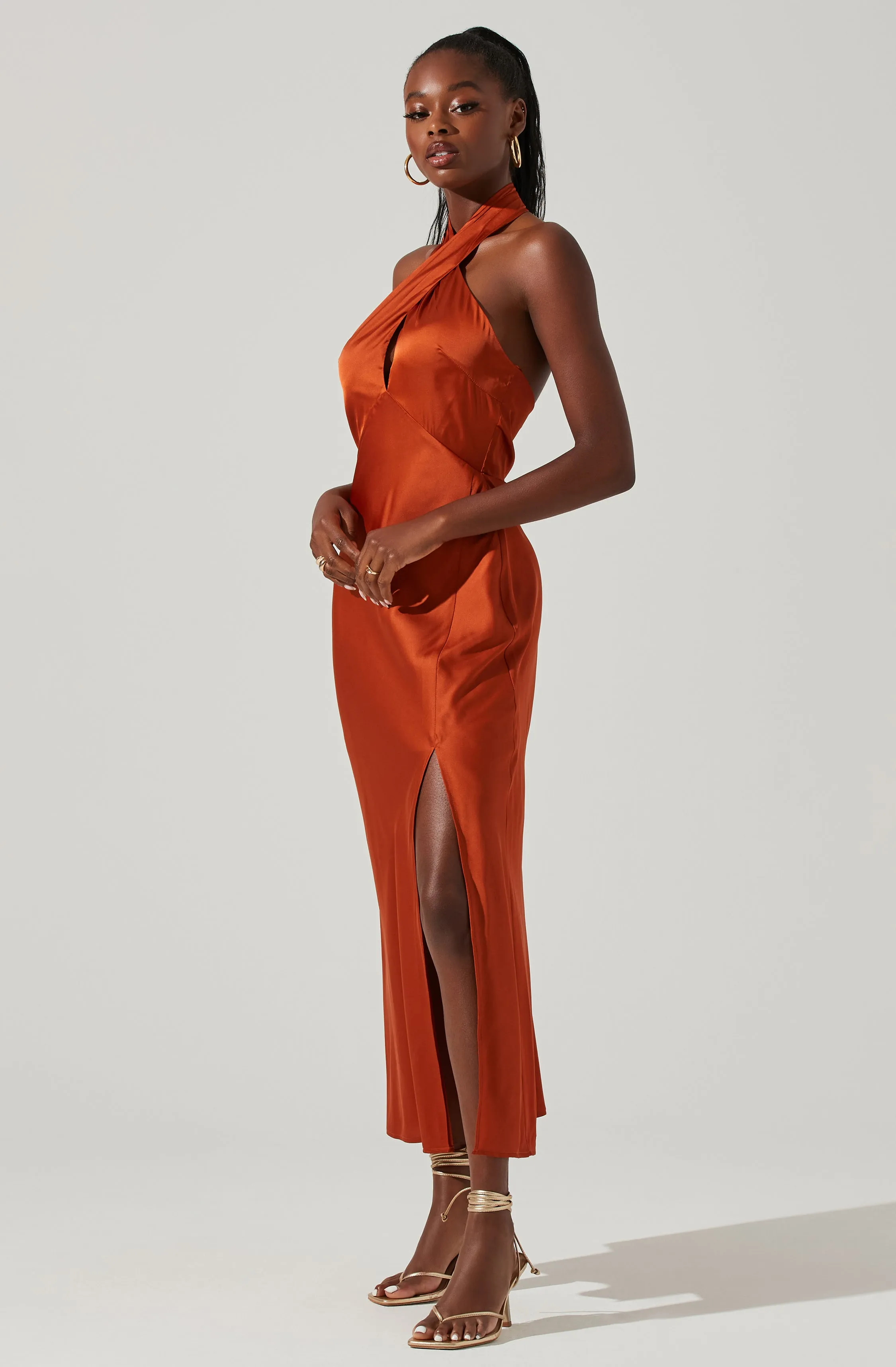 Trending Now Marissa Satin Halter Neck Midi Dress  Limited Stock!