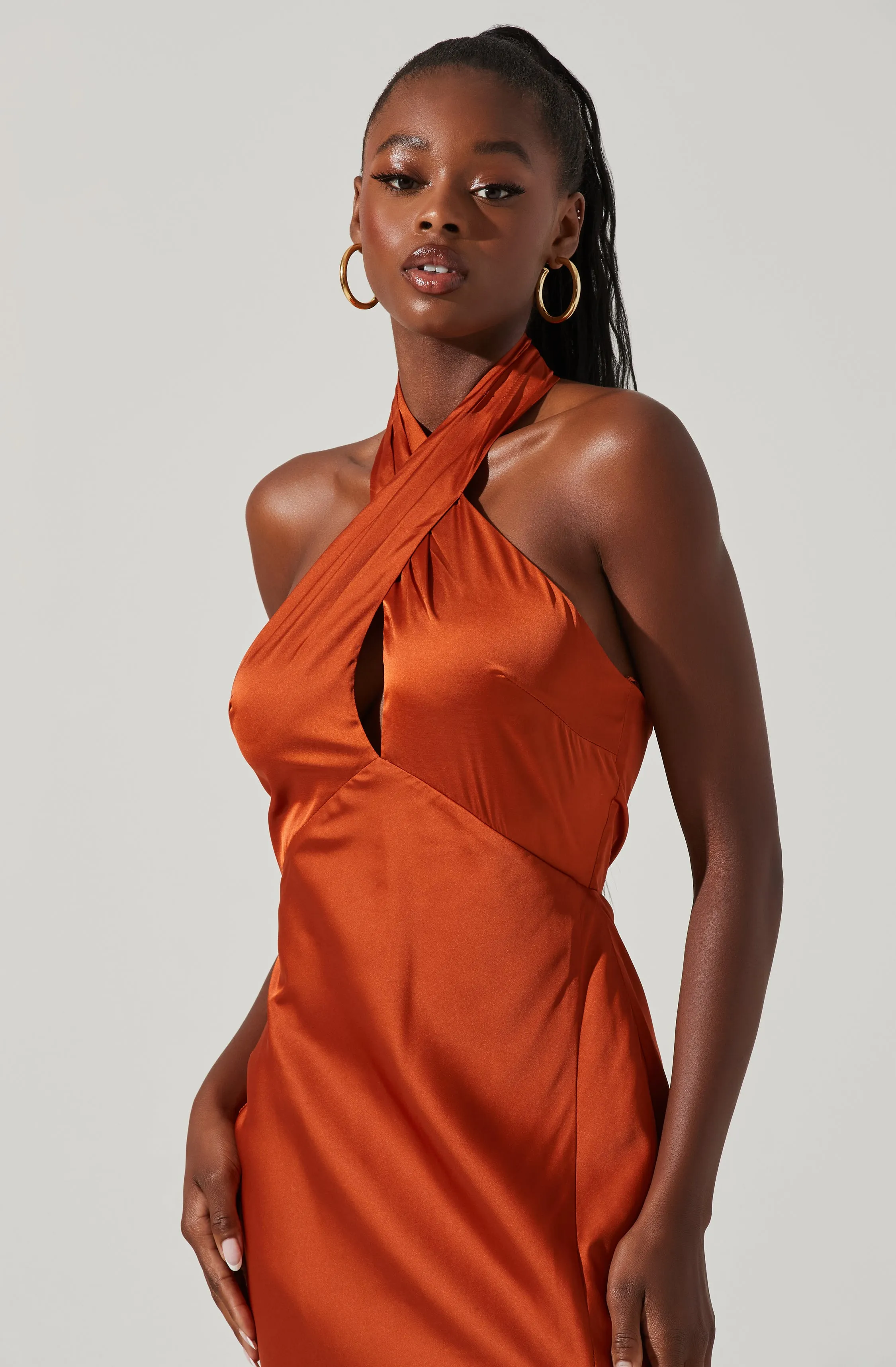 Trending Now Marissa Satin Halter Neck Midi Dress  Limited Stock!