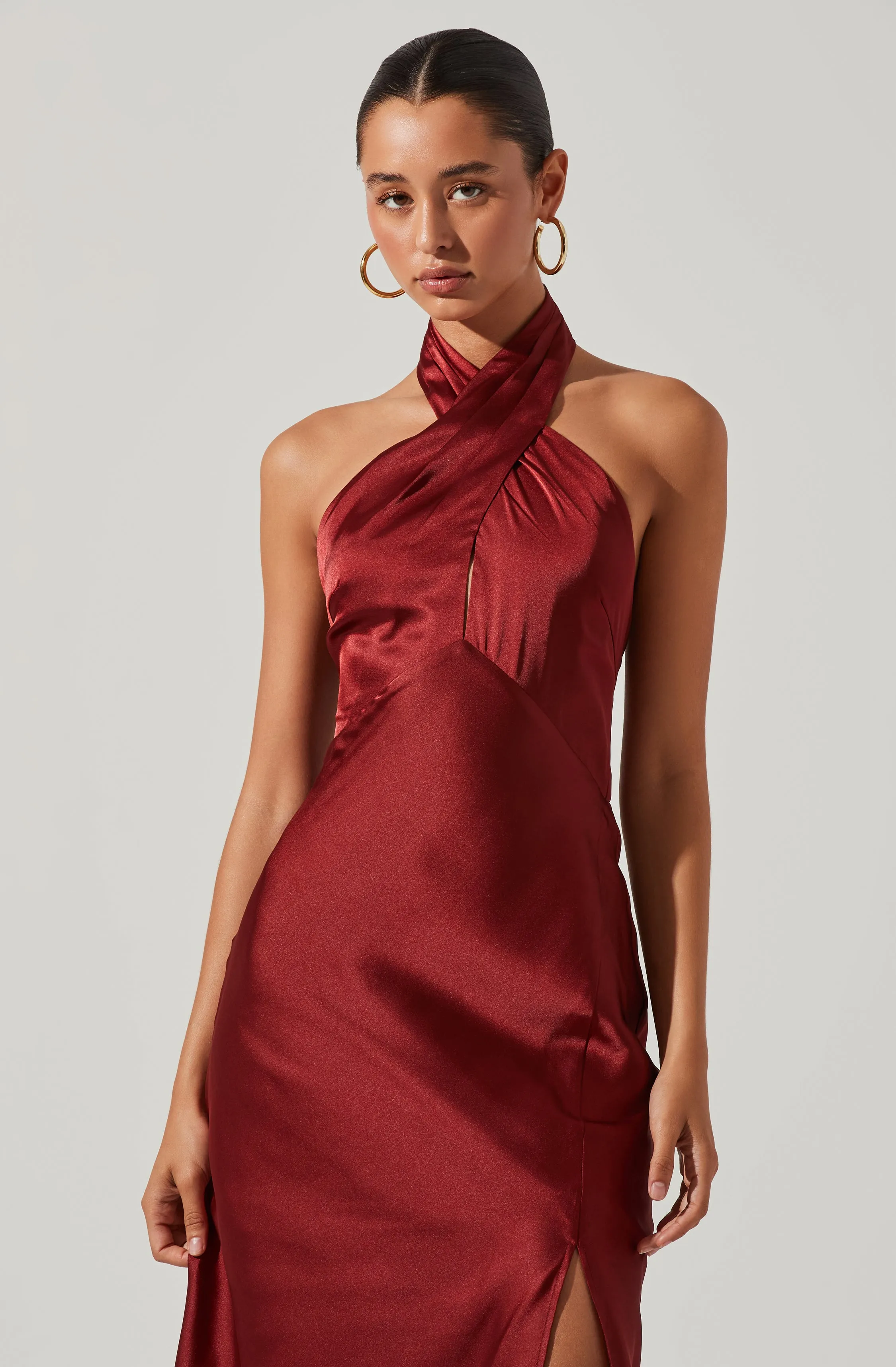 Trending Now Marissa Satin Halter Neck Midi Dress  Limited Stock!