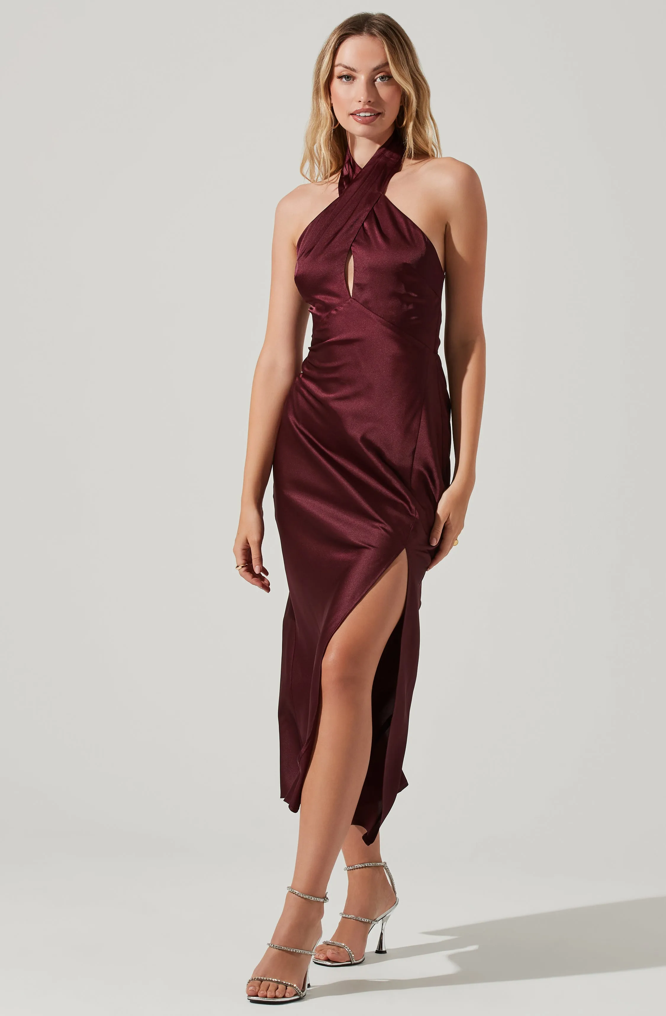 Trending Now Marissa Satin Halter Neck Midi Dress  Limited Stock!
