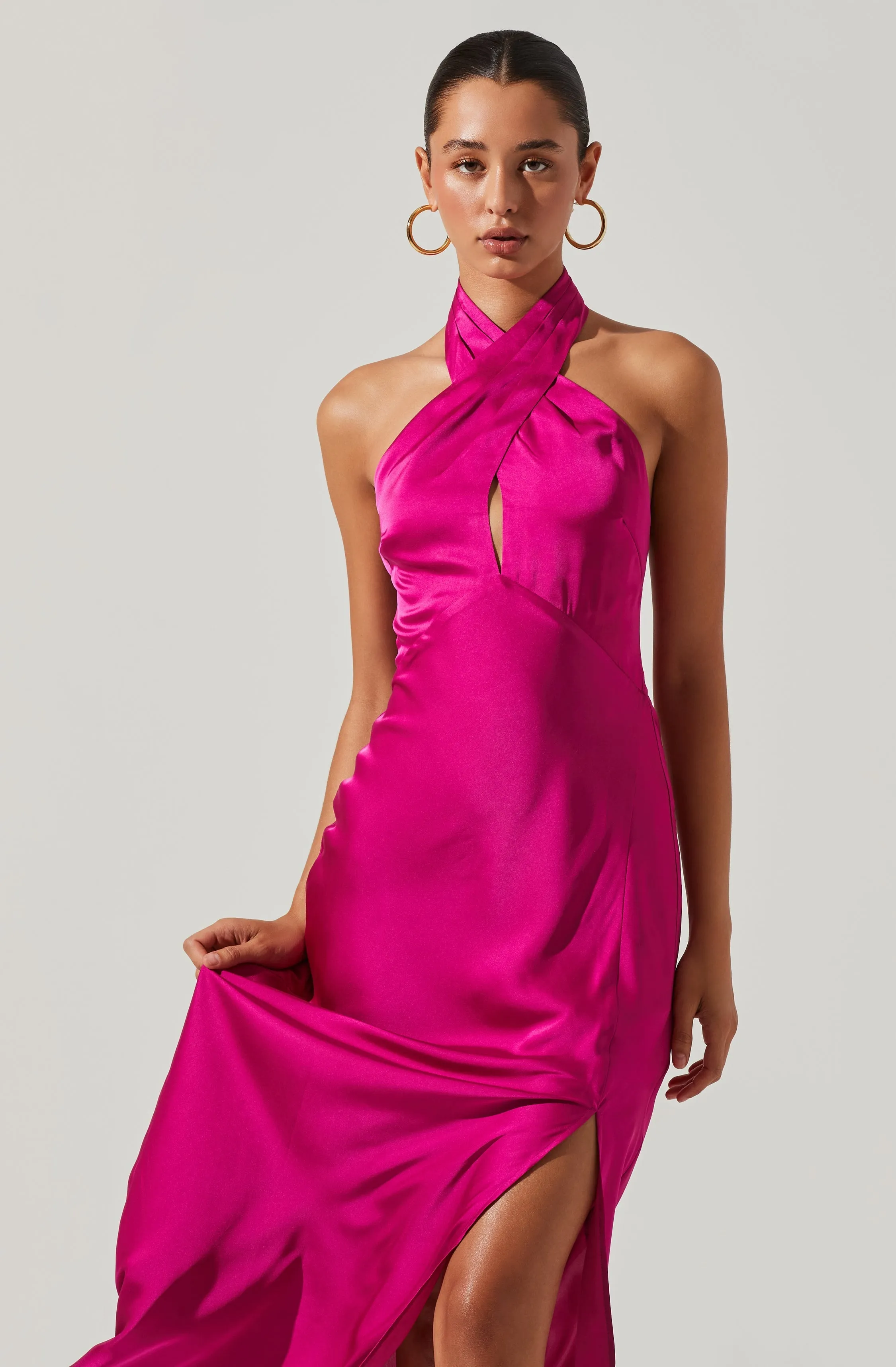 Trending Now Marissa Satin Halter Neck Midi Dress  Limited Stock!