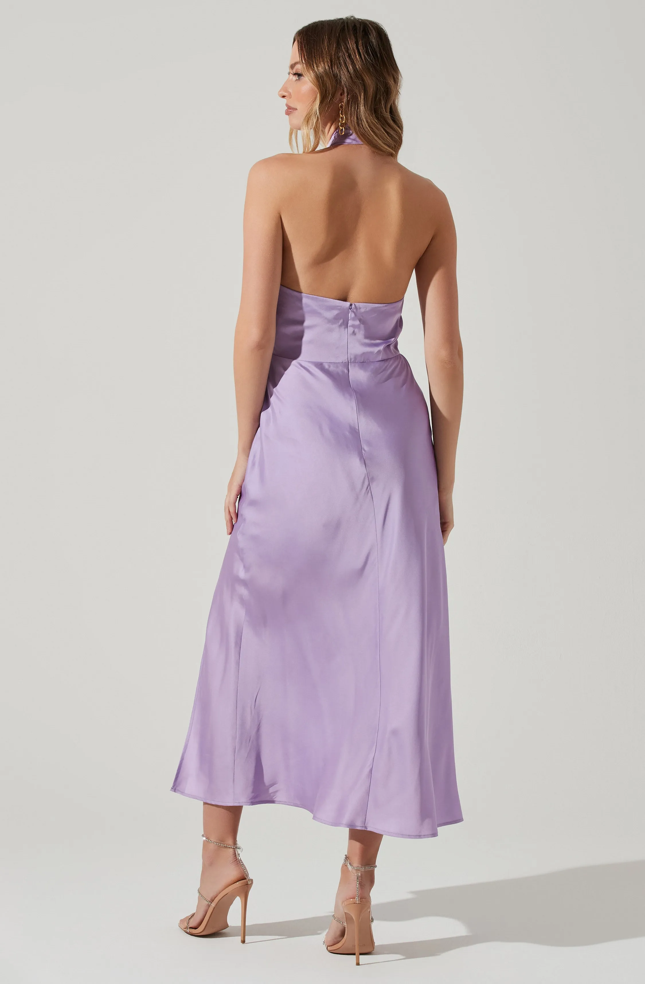 Trending Now Marissa Satin Halter Neck Midi Dress  Limited Stock!