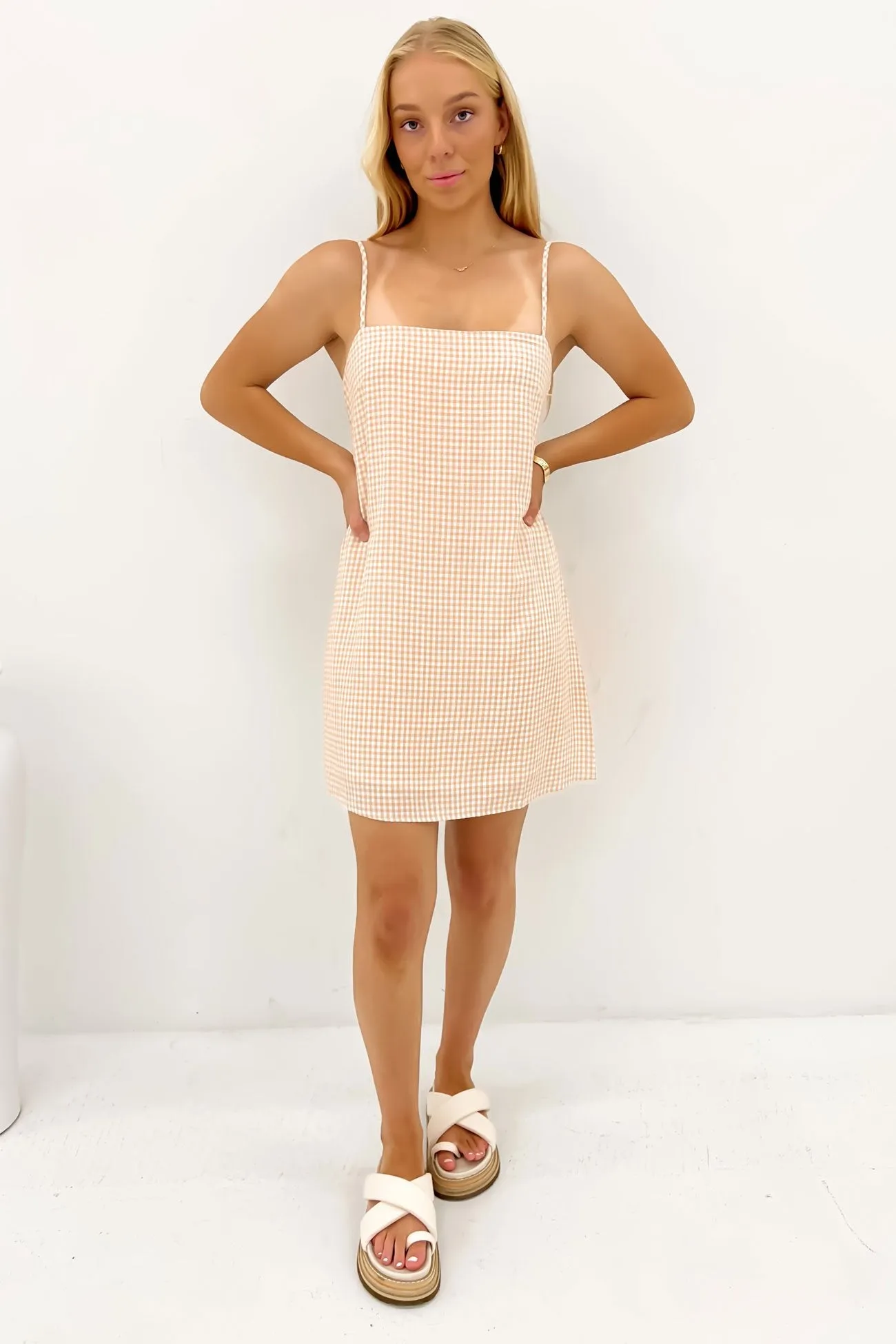 Tula Mini Dress Beige Gingham