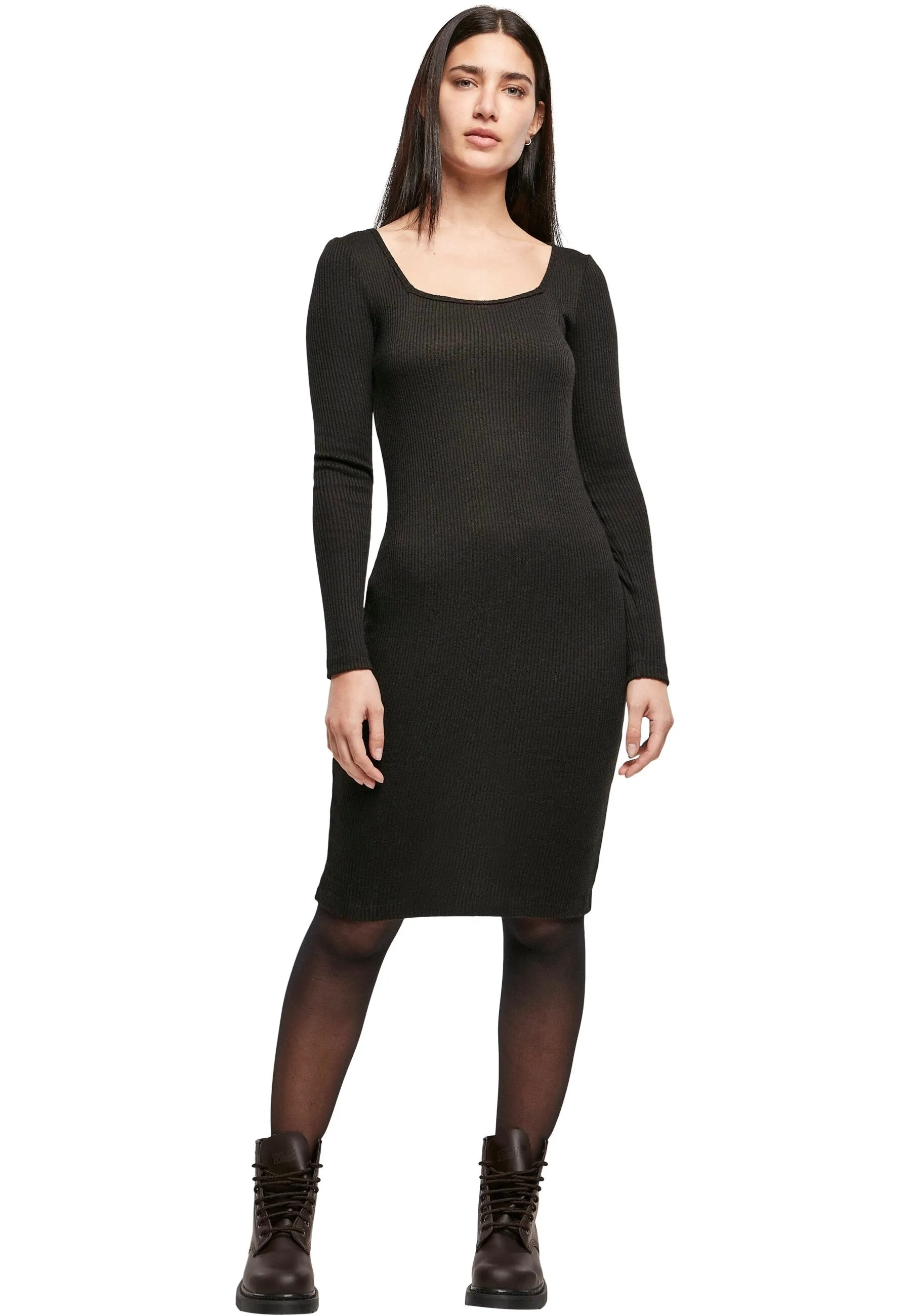 Urban Classics - Rib Squared Neckline Black - Dress