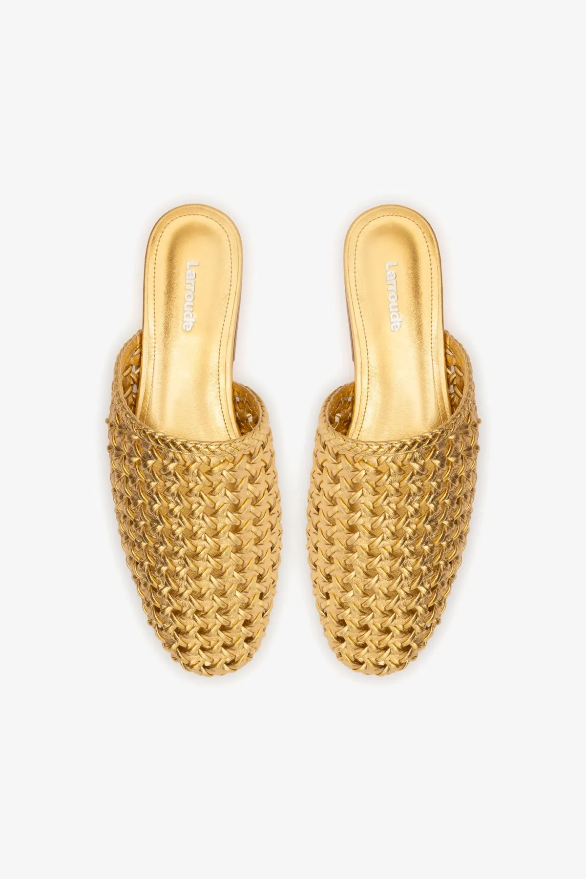 Venice Macrame Flat Mule In Gold Metallic Leather