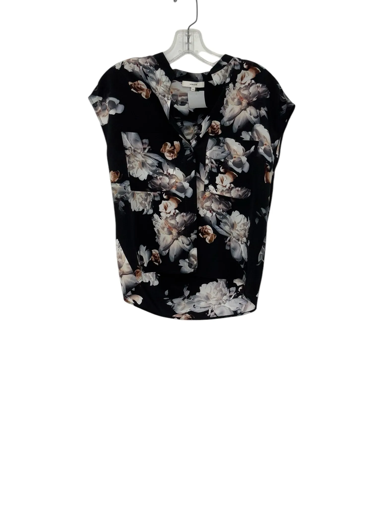 Vince Size X- Small Black Floral Pre-Owned Blouse- Ladies
