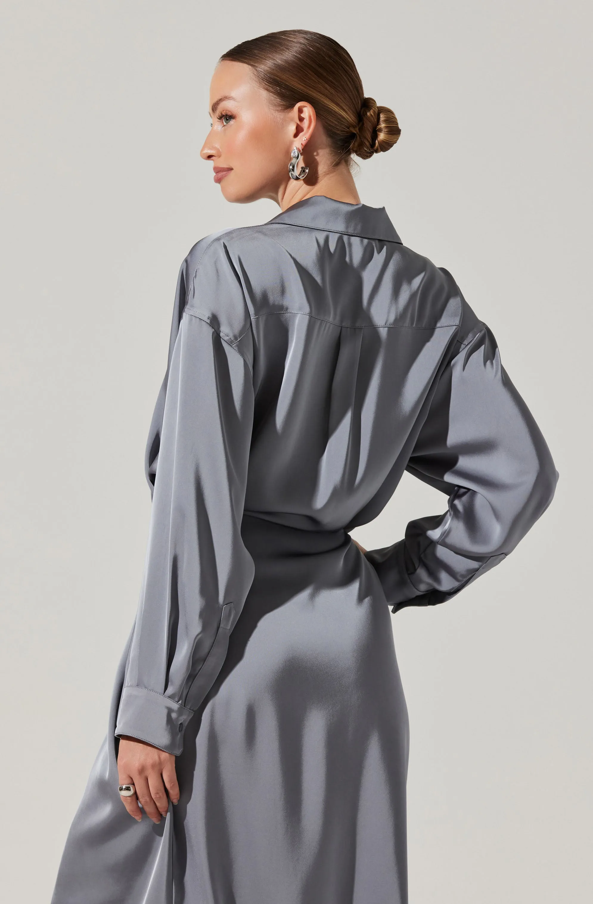VIP Favorite Ira Satin Wrap Shirt Dress  Almost Sold Out!