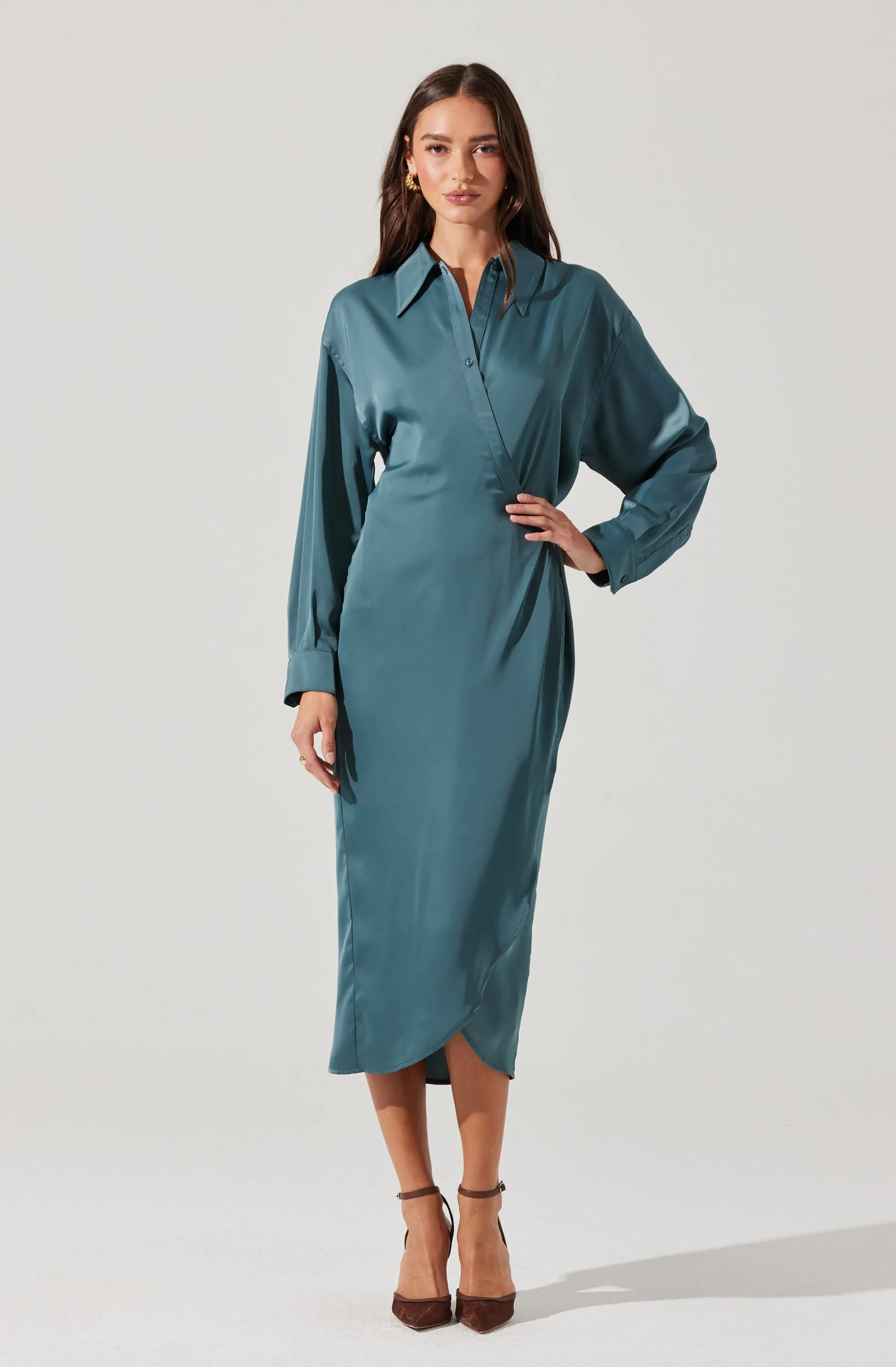VIP Favorite Ira Satin Wrap Shirt Dress  Almost Sold Out!