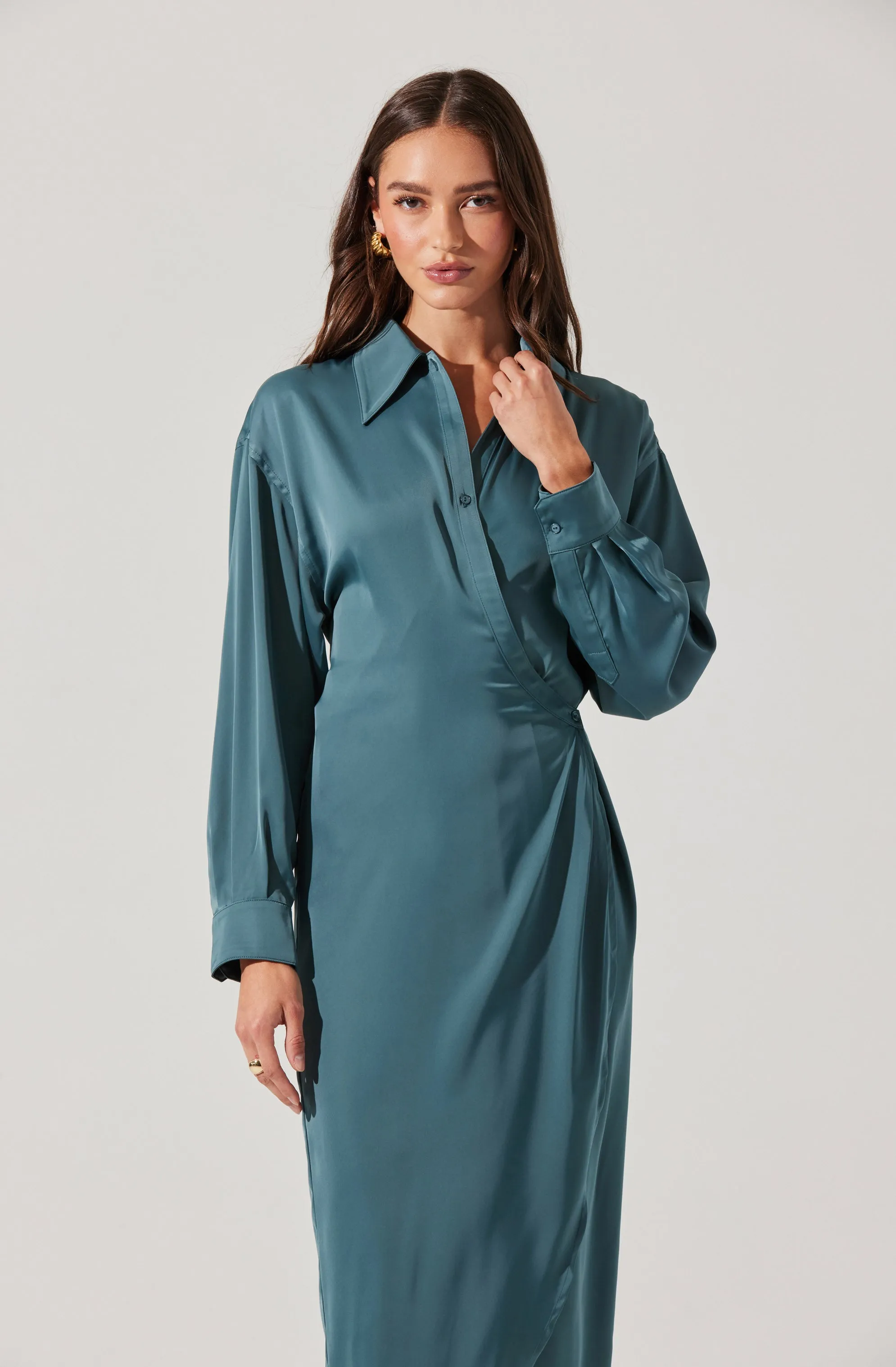 VIP Favorite Ira Satin Wrap Shirt Dress  Almost Sold Out!