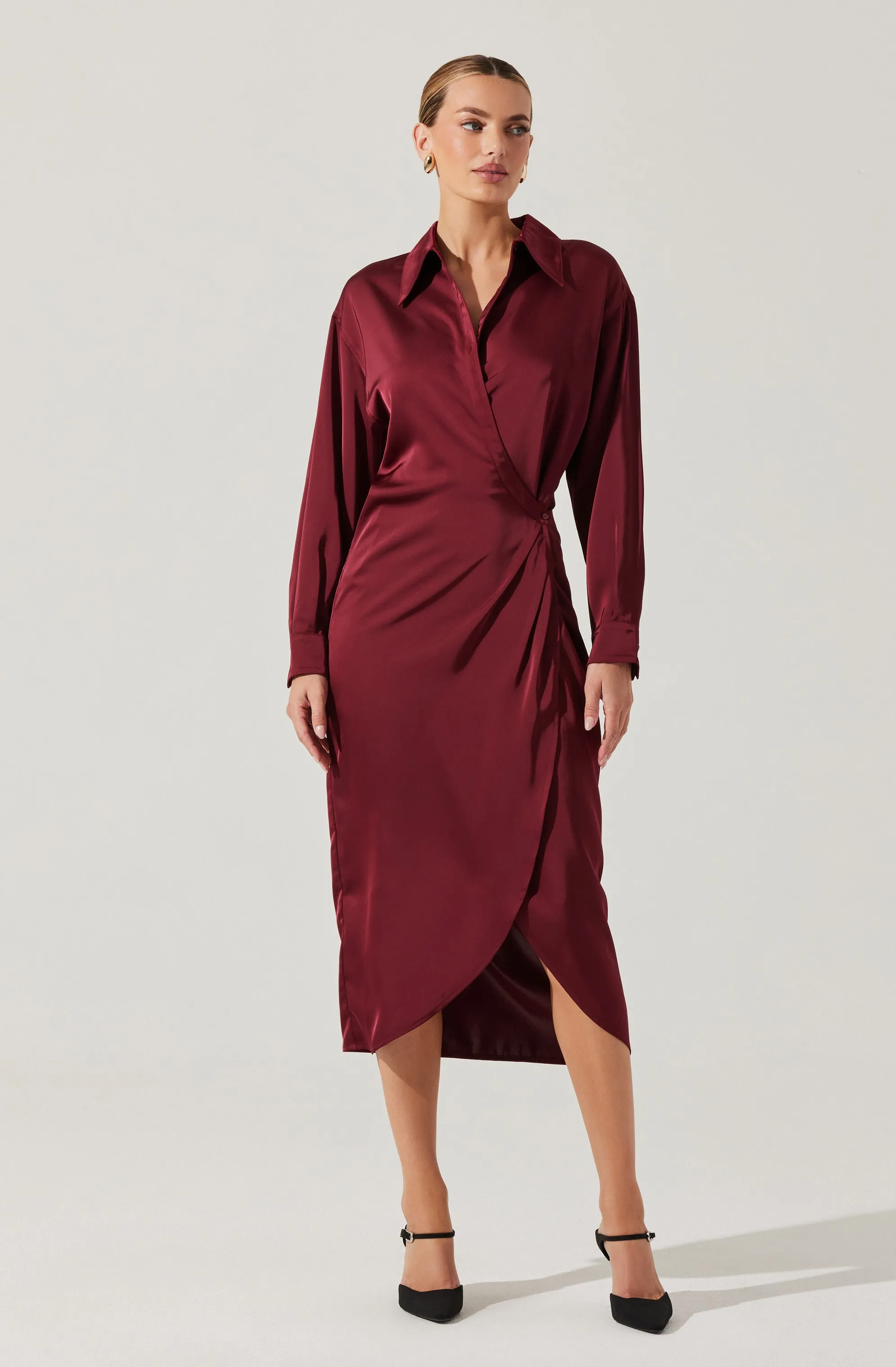 VIP Favorite Ira Satin Wrap Shirt Dress  Almost Sold Out!
