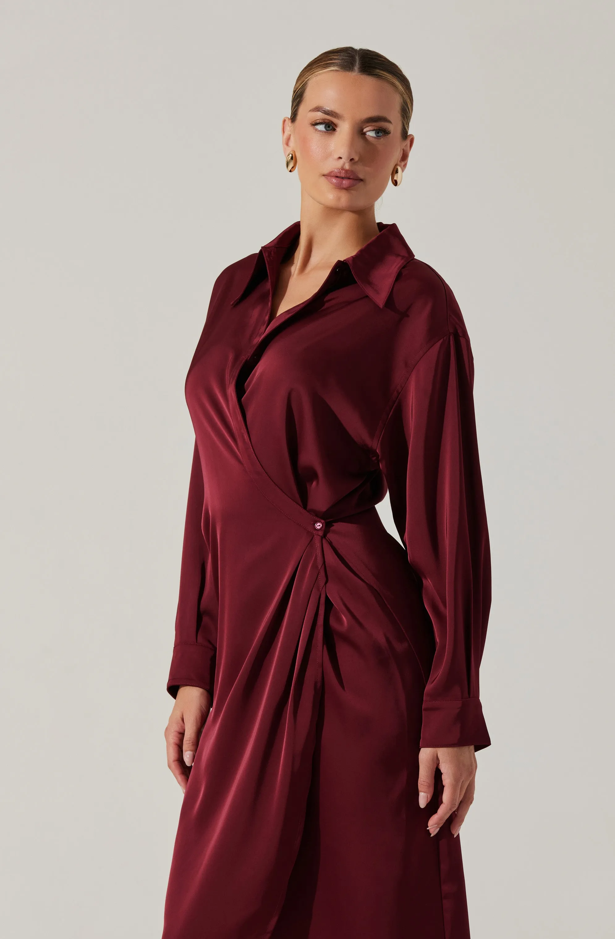 VIP Favorite Ira Satin Wrap Shirt Dress  Almost Sold Out!