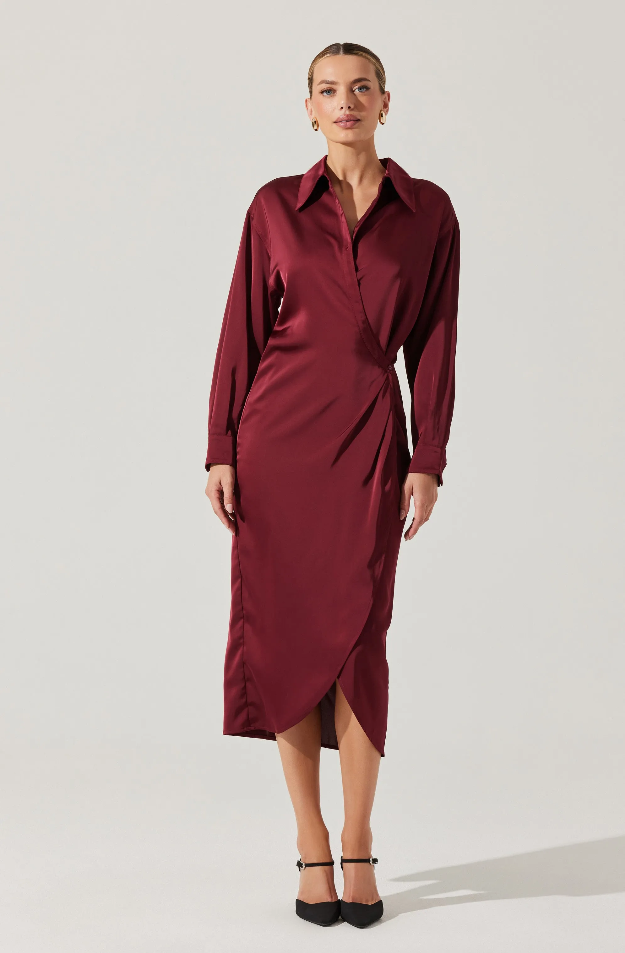 VIP Favorite Ira Satin Wrap Shirt Dress  Almost Sold Out!